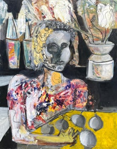 "Offerings" by Steven H. Rehfeld - Black, Gray, and Yellow Figurative Painting