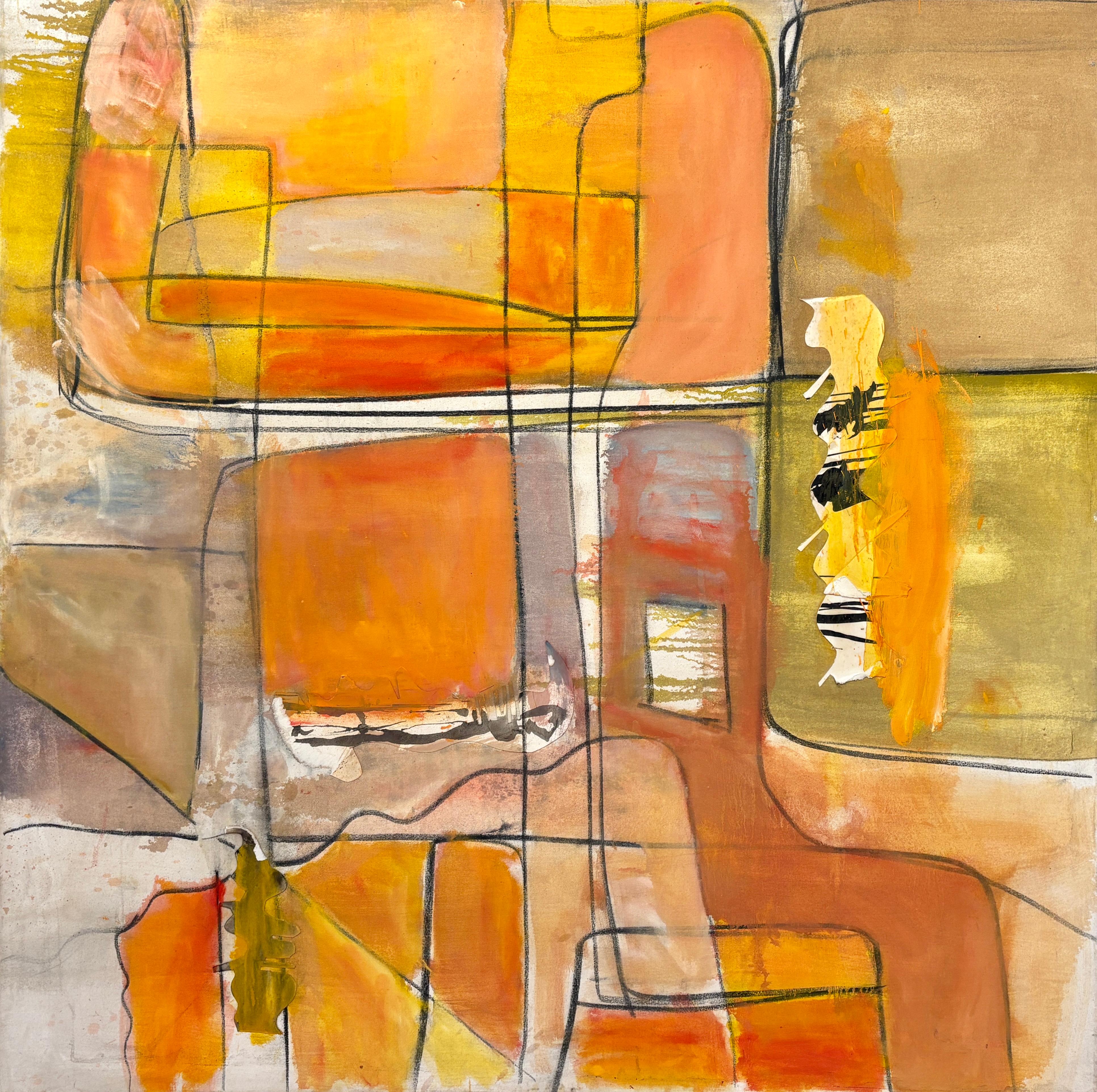 Steven H. Rehfeld Abstract Painting - "Orange Colors" by Rehfeld - Large Abstract Geometric in Orange and Yellow