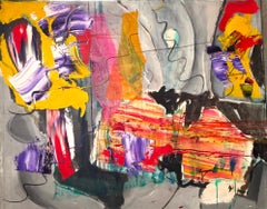 Solar" - Abstracto contemporáneo en técnica mixta roja, amarilla y negra