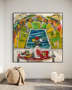 "Paradise" - Large Colorful Modern Still-Life Landscape with Vase and Flowers