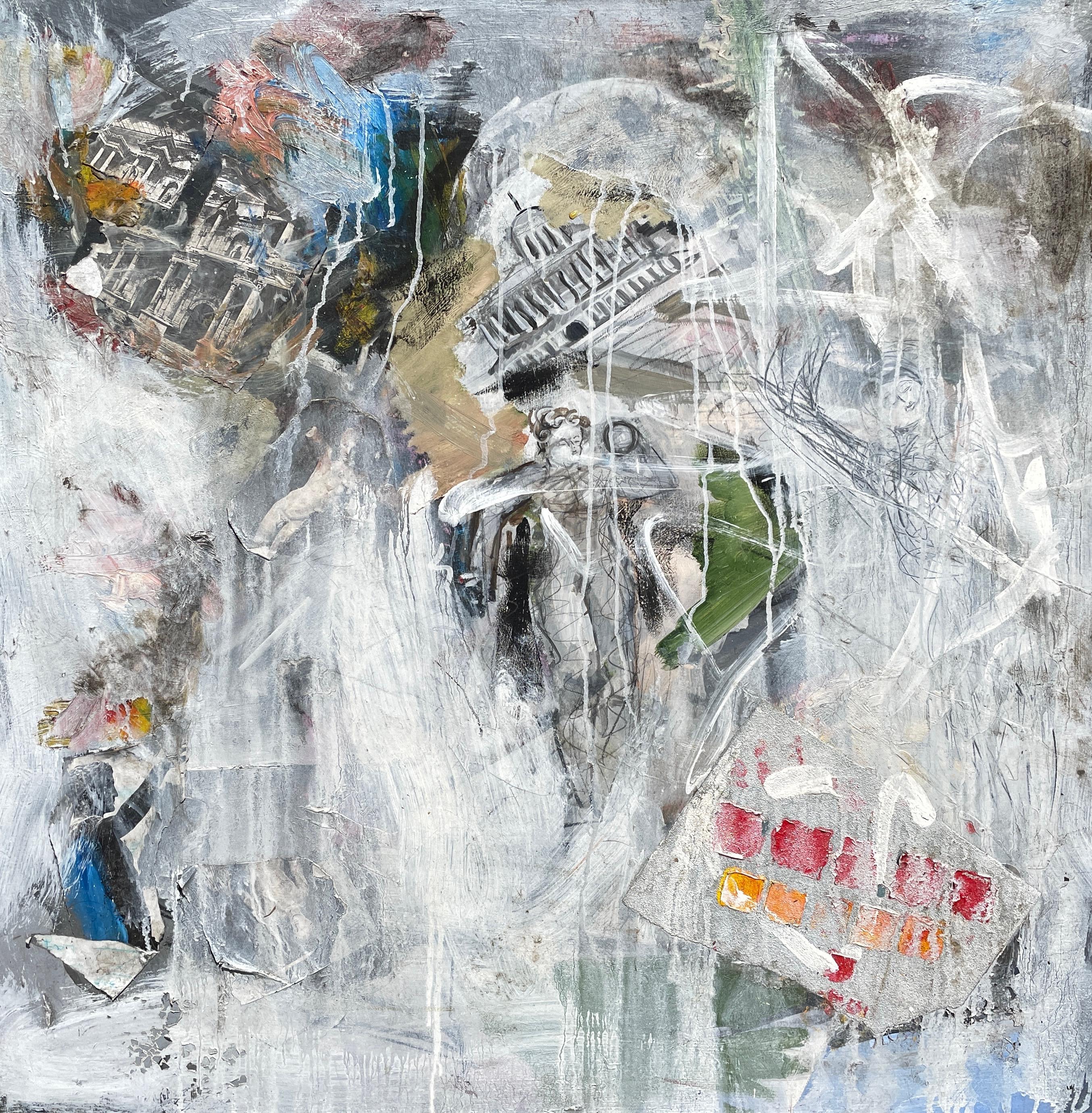 "Pompeya" de Steven H. Rehfeld - Pintura collage abstracta figurativa blanca
