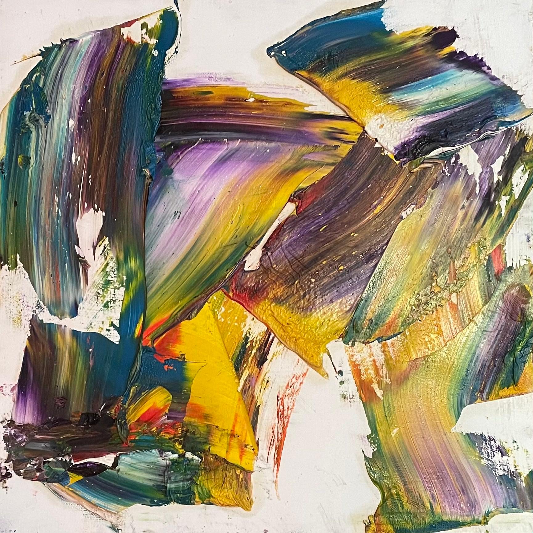 Steven Rehfelds 18,25" x 18,25" großes Werk "Prism" ist eine Sinfonie der Farben, bei der jede Note lebendiger ist als die andere. Die ebenso kühnen wie bedächtigen, strukturierten Pinselstriche scheinen über die Leinwand zu tanzen und strahlen eine