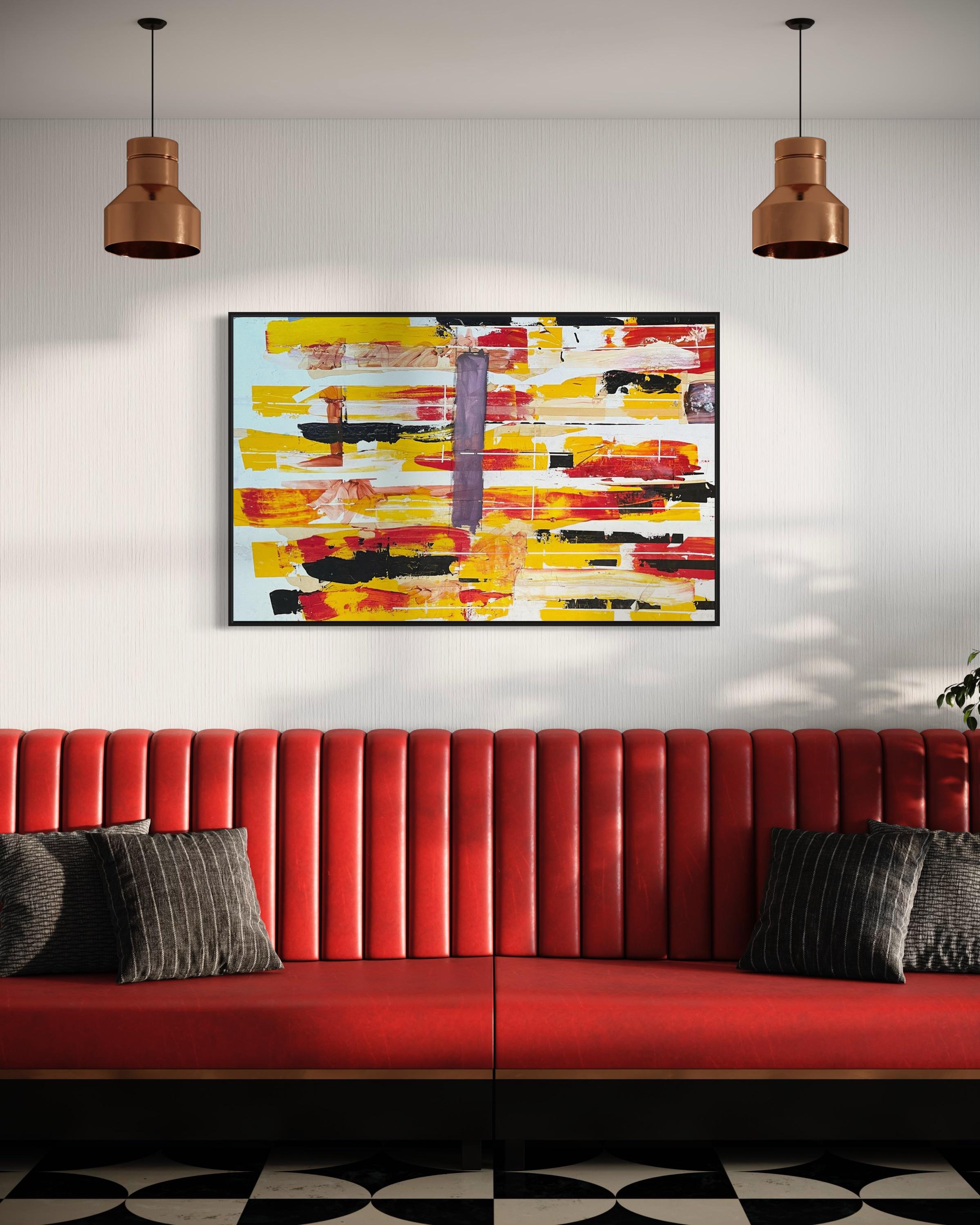 'Risonanza' - Pittura astratta contemporanea con colori neri, rossi e gialli vivaci - Painting di Steven H. Rehfeld