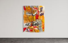 "Rifts" - Large Dynamic Mixed Media Textured Abstract in Red, Orange, and Gray