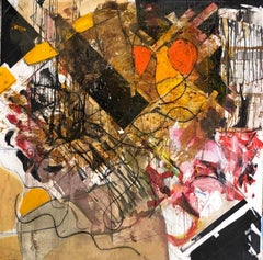"Sunlight" Black, and Orange Mixed Media Large Contemporary Abstract