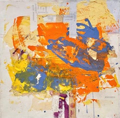 Surge" de Steven H. Rehfeld - Arte abstracto en técnica mixta naranja, azul y blanco
