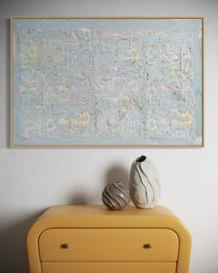 "Untitled" - 1978 Modern Textured Mixed Media Abstract in Blue and Pastel Tones