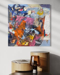 "Sin título" - Obra de Arte Abstracta Contemporánea en Técnica Mixta con Textura de Colores Brillantes