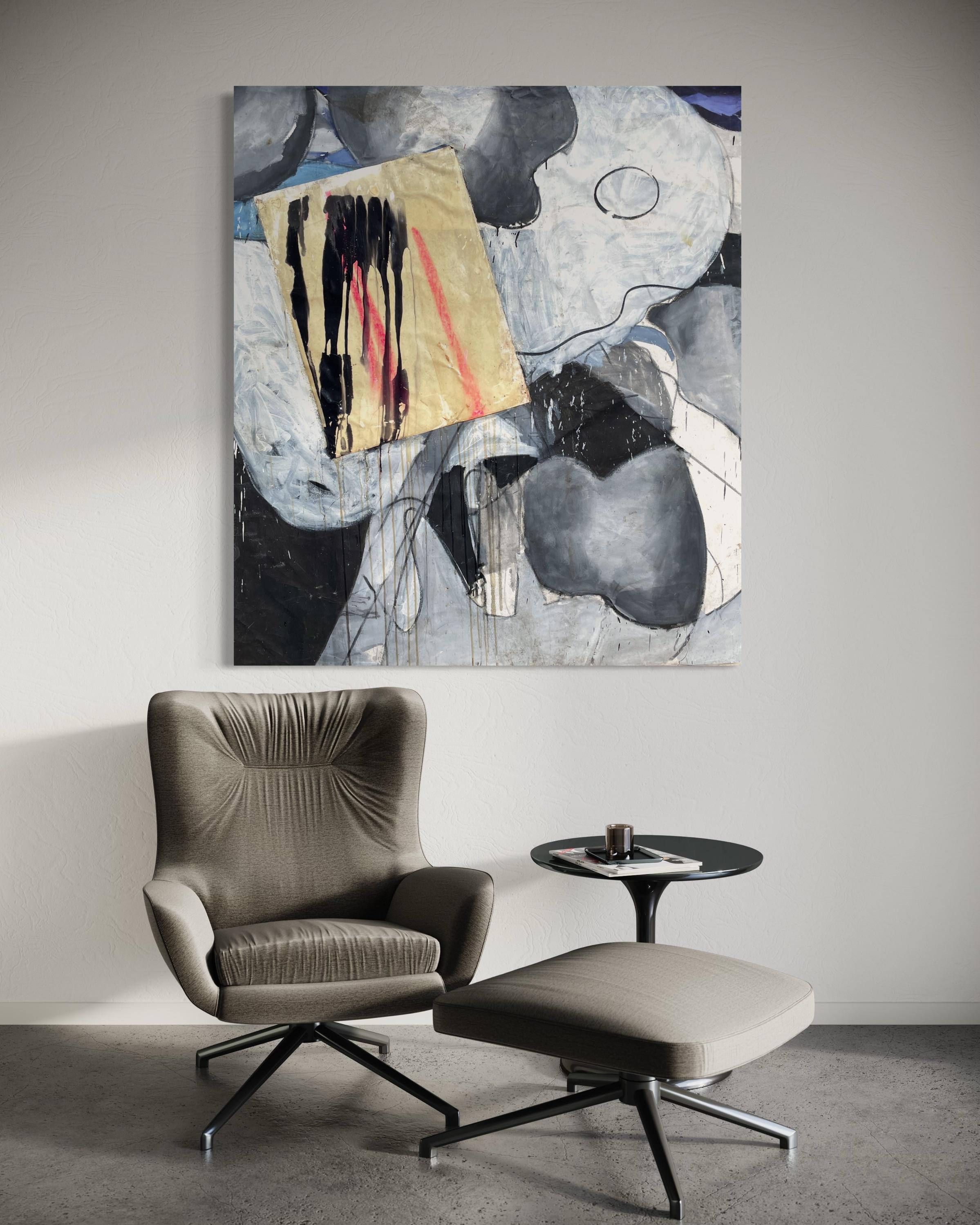 'Untitled' by Steven H. Rehfeld - Large Gray, White, and Red Mixed Media Artwork For Sale 1
