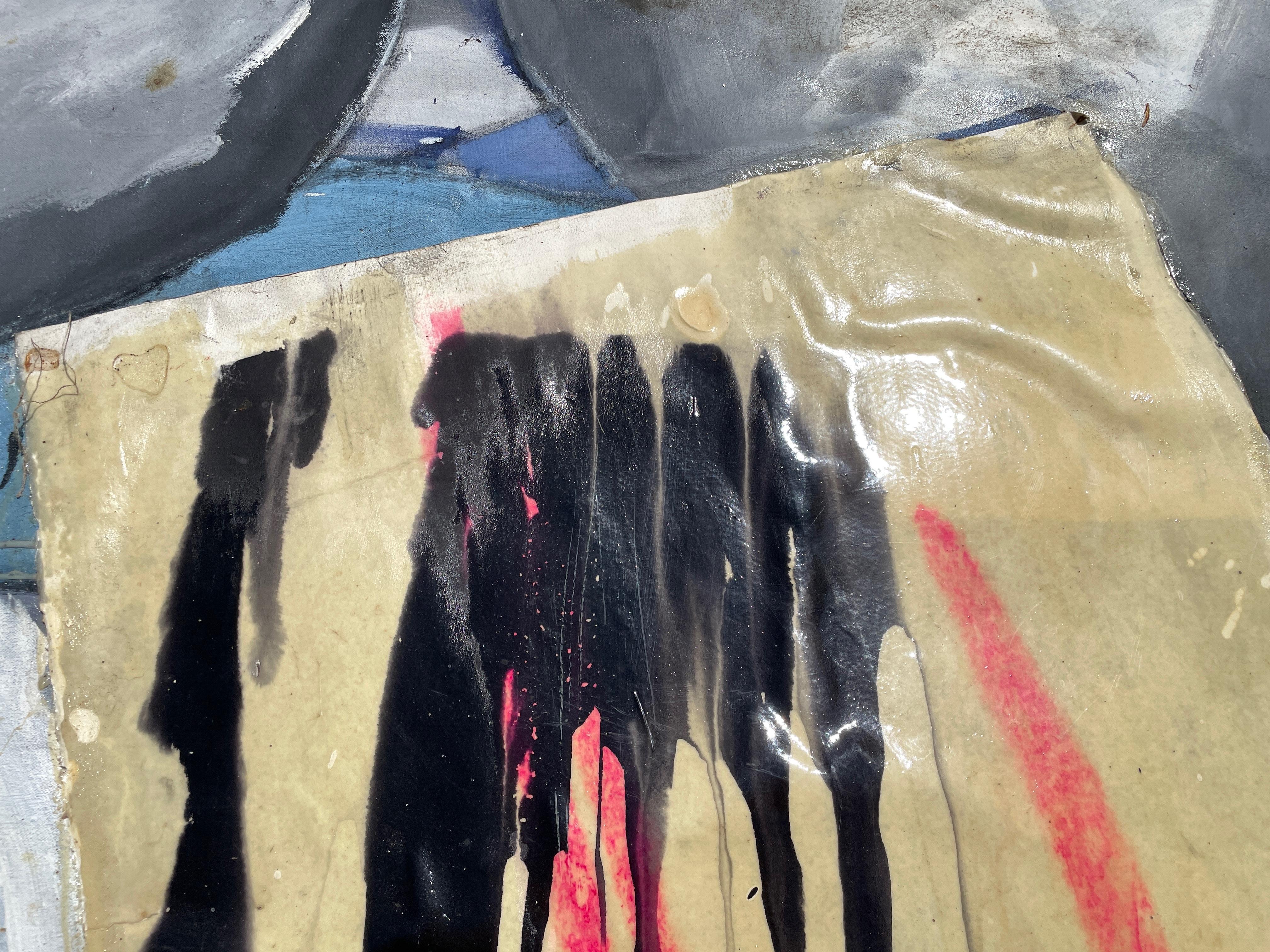 'Untitled' by Steven H. Rehfeld - Large Gray, White, and Red Mixed Media Artwork For Sale 2