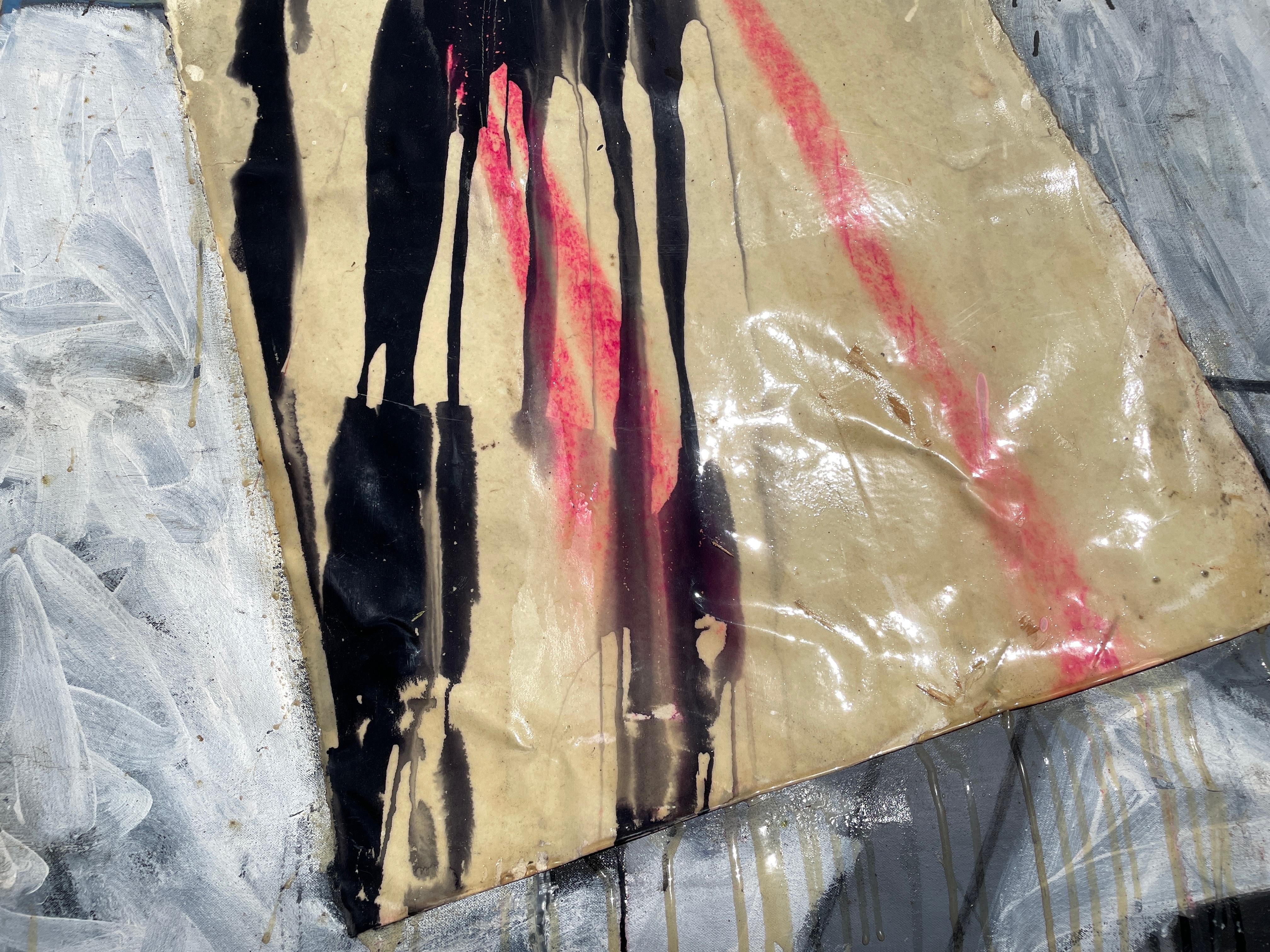 'Untitled' by Steven H. Rehfeld - Large Gray, White, and Red Mixed Media Artwork For Sale 3