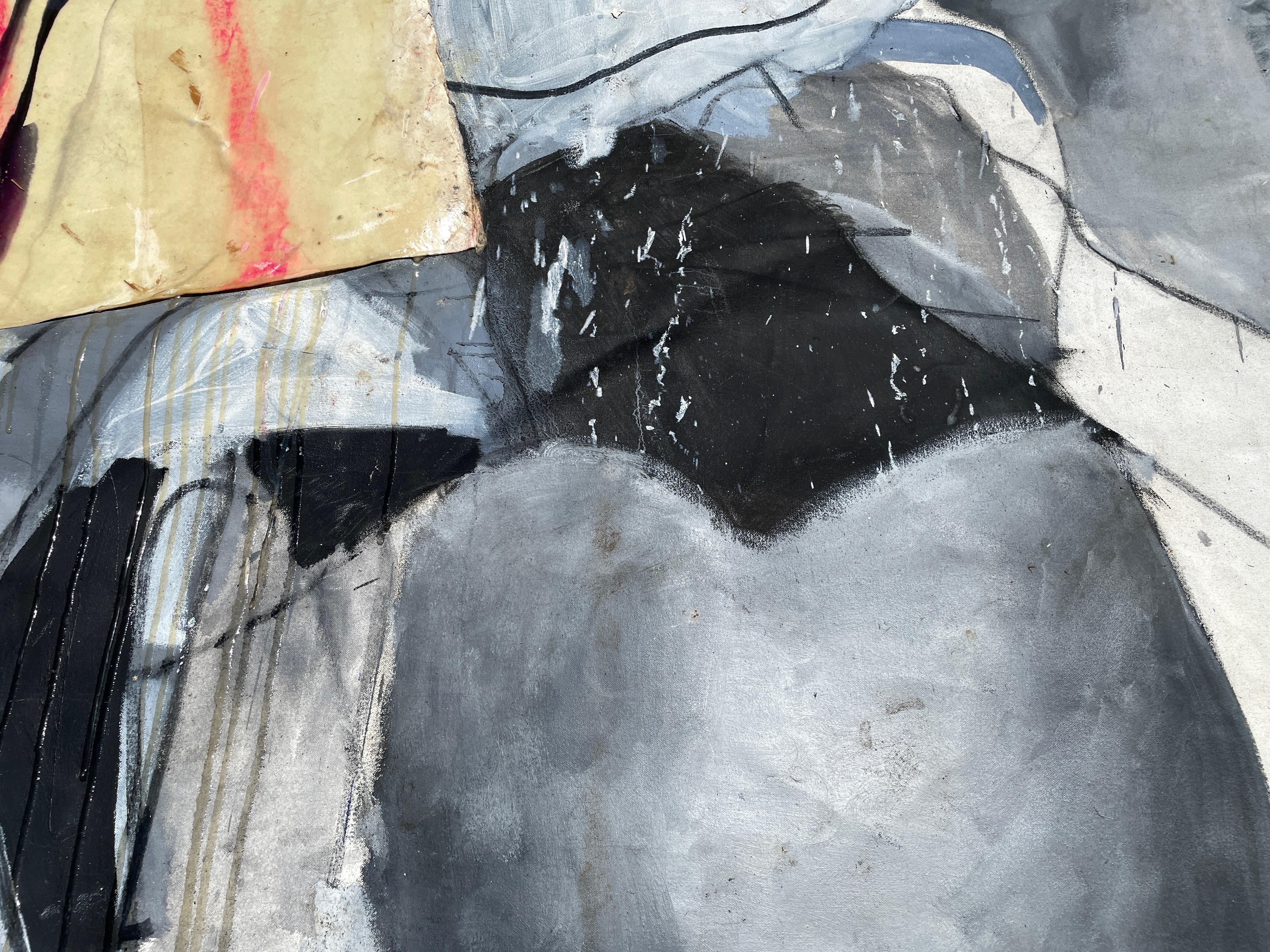 'Untitled' by Steven H. Rehfeld - Large Gray, White, and Red Mixed Media Artwork For Sale 4