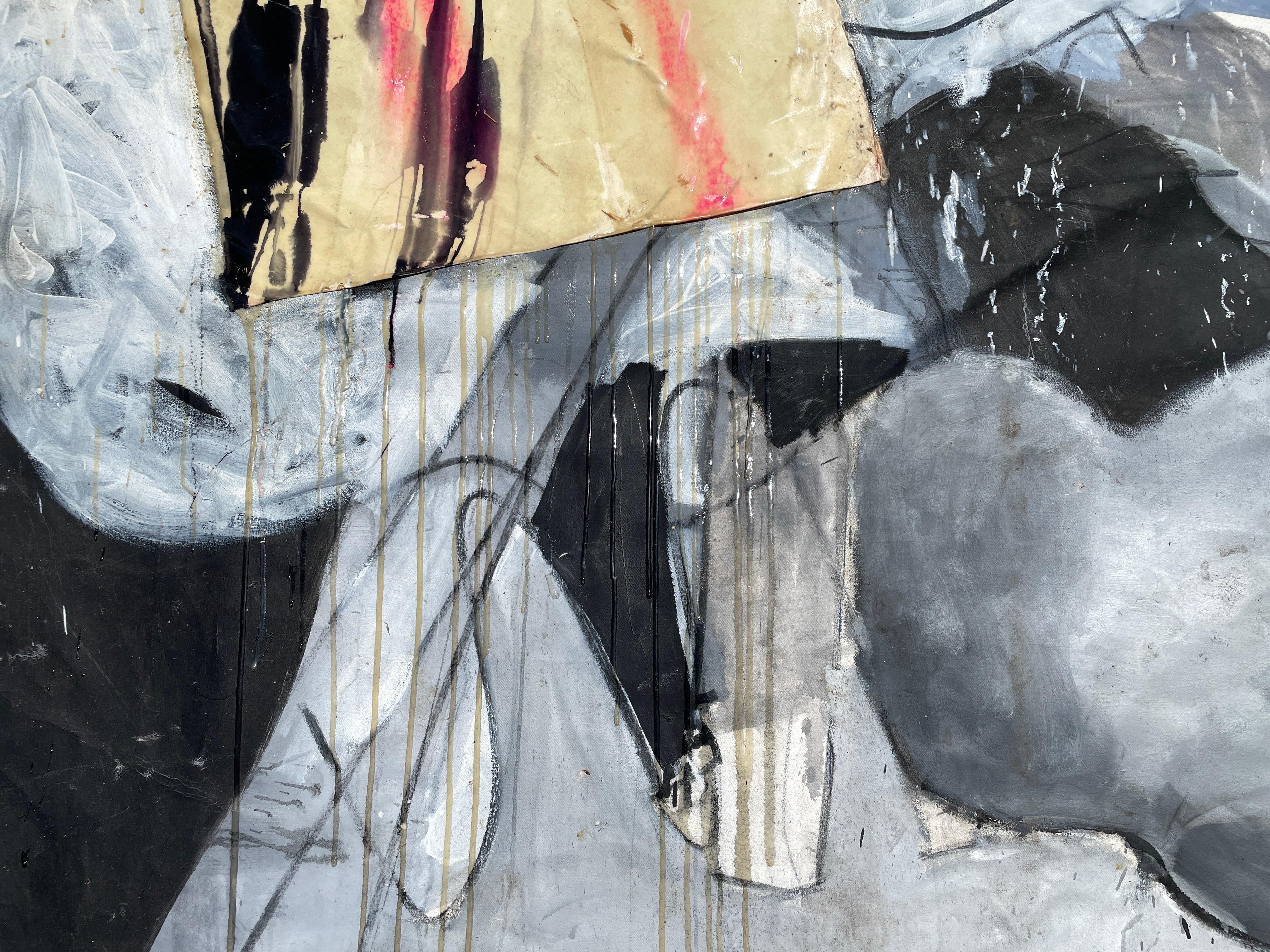 'Untitled' by Steven H. Rehfeld - Large Gray, White, and Red Mixed Media Artwork For Sale 6