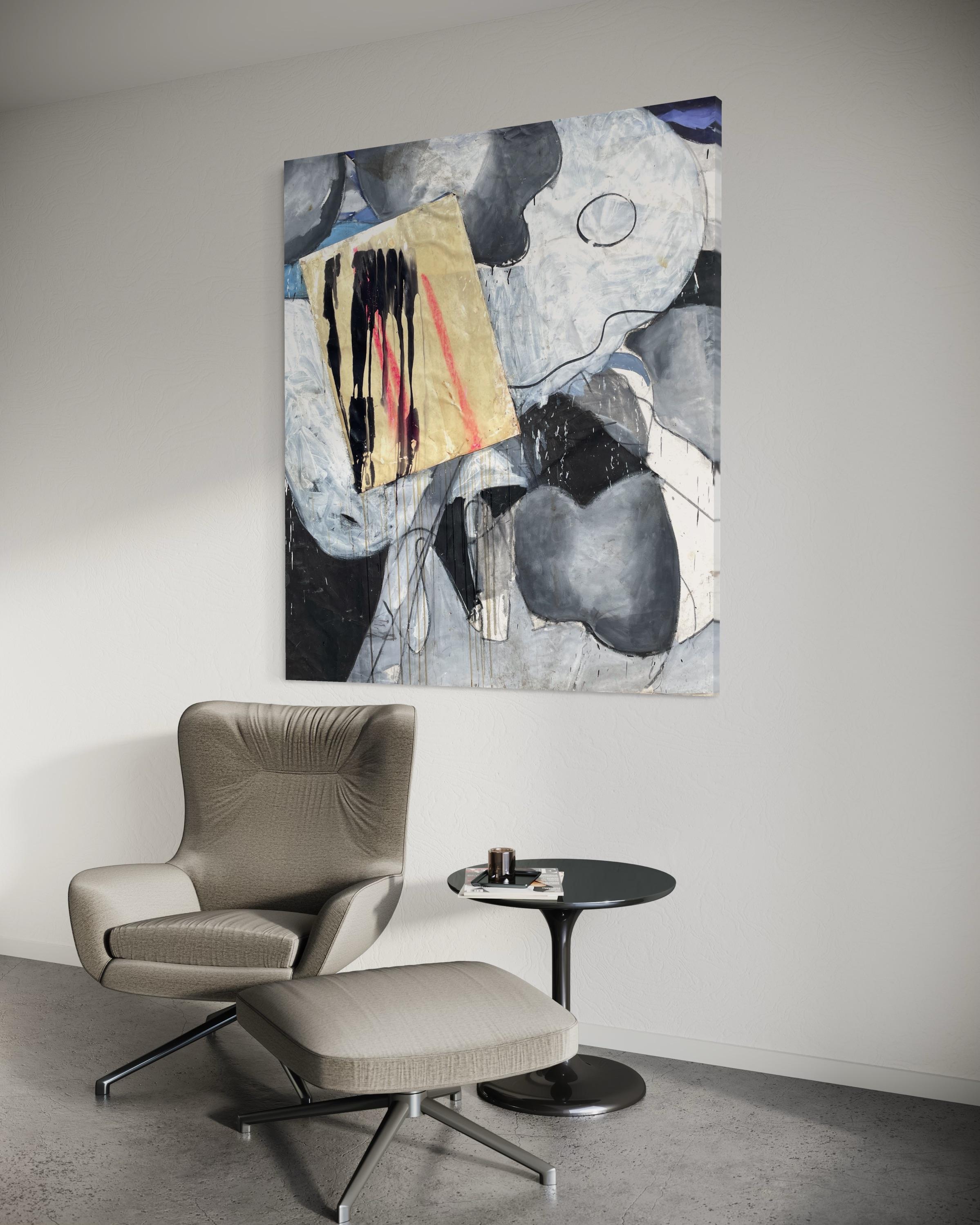 'Untitled' by Steven H. Rehfeld - Large Gray, White, and Red Mixed Media Artwork For Sale 8