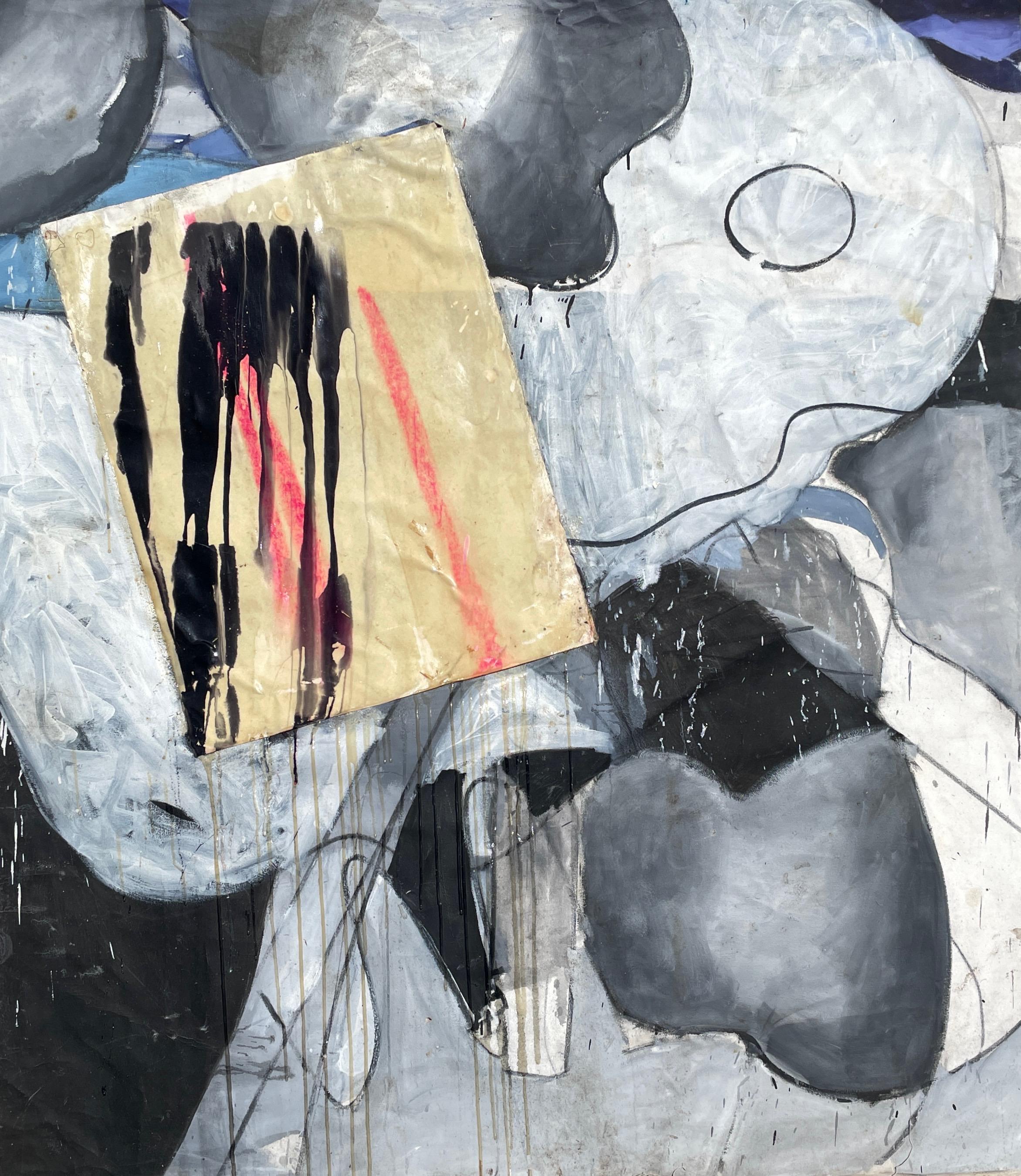 'Untitled' by Steven H. Rehfeld - Large Gray, White, and Red Mixed Media Artwork
