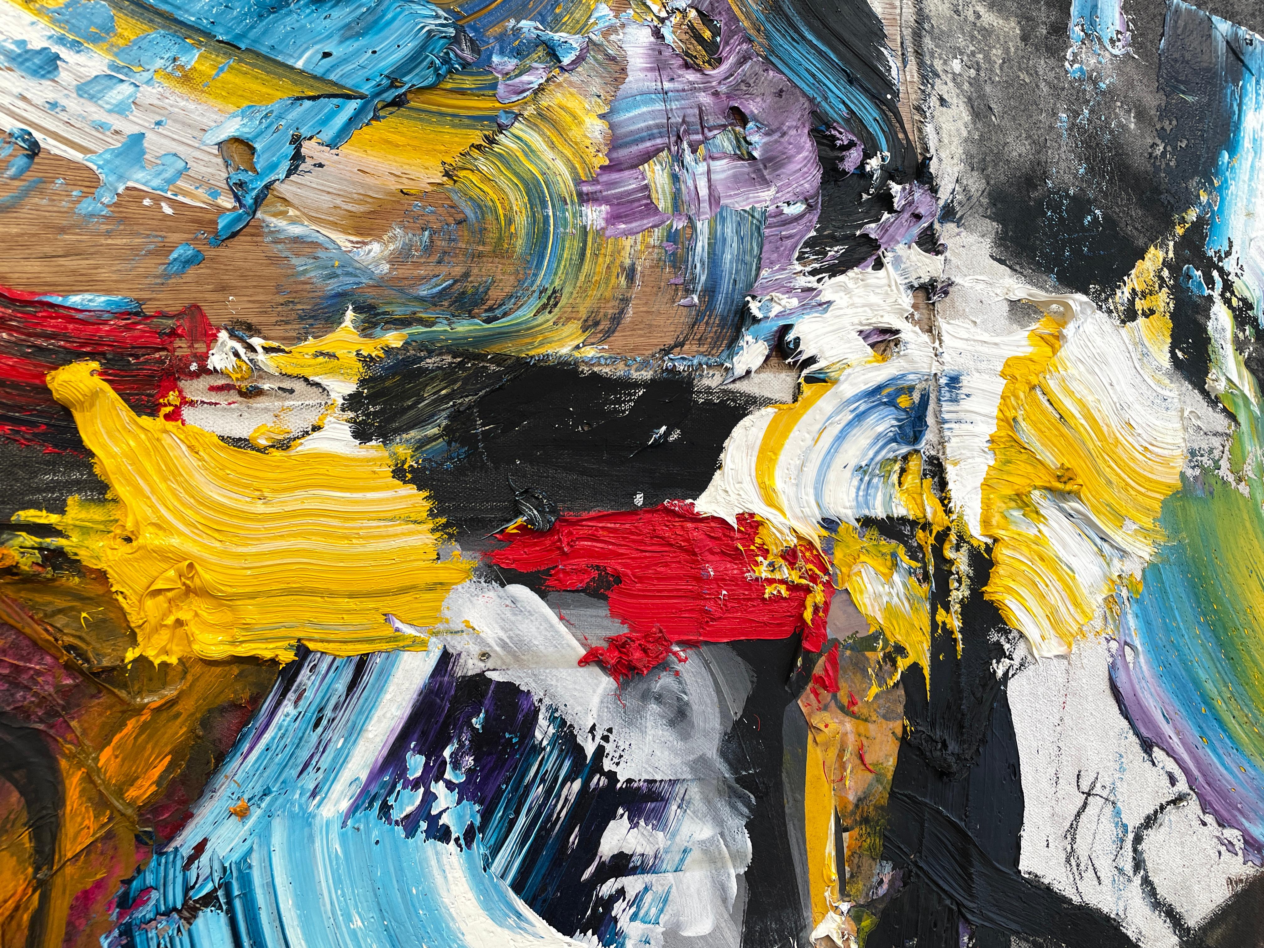 Steven H. Rehfeld (americano, nato nel 1954)
Identità quantistiche: L'arazzo della coscienza' 2022
Pittura ad olio, carta velina, carta di giornale, tela strappata, Wood
L'artista ha firmato il retro del dipinto.

Questo pezzo dell'artista outsider