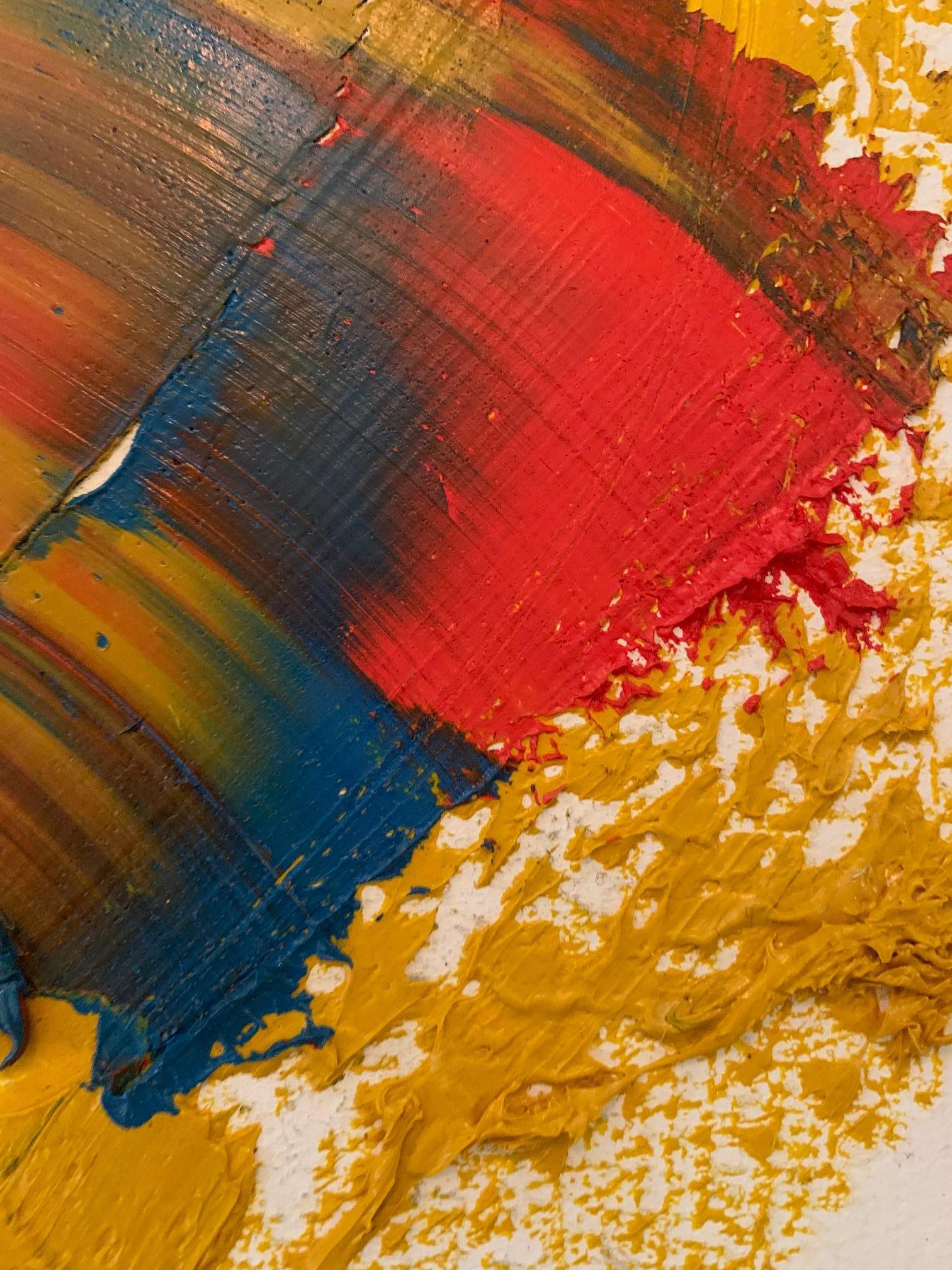 Untitled' Yellow, Red, Blue, & White Mixed Media Contemporary Abstract (sans titre)  - Abstrait Painting par Steven H. Rehfeld