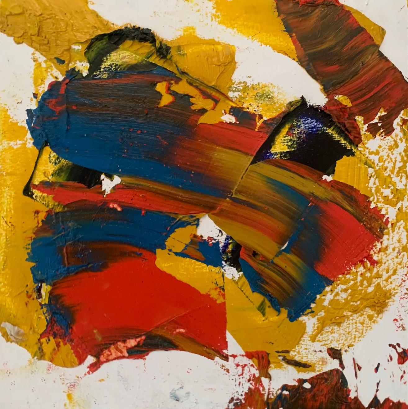 Steven H. Rehfeld Abstract Painting - 'Untitled' Yellow, Red, Blue, & White Mixed Media Contemporary Abstract 