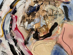 "Centrifuge" - Contemporary Abstract Collage with Figure and Chinese Print