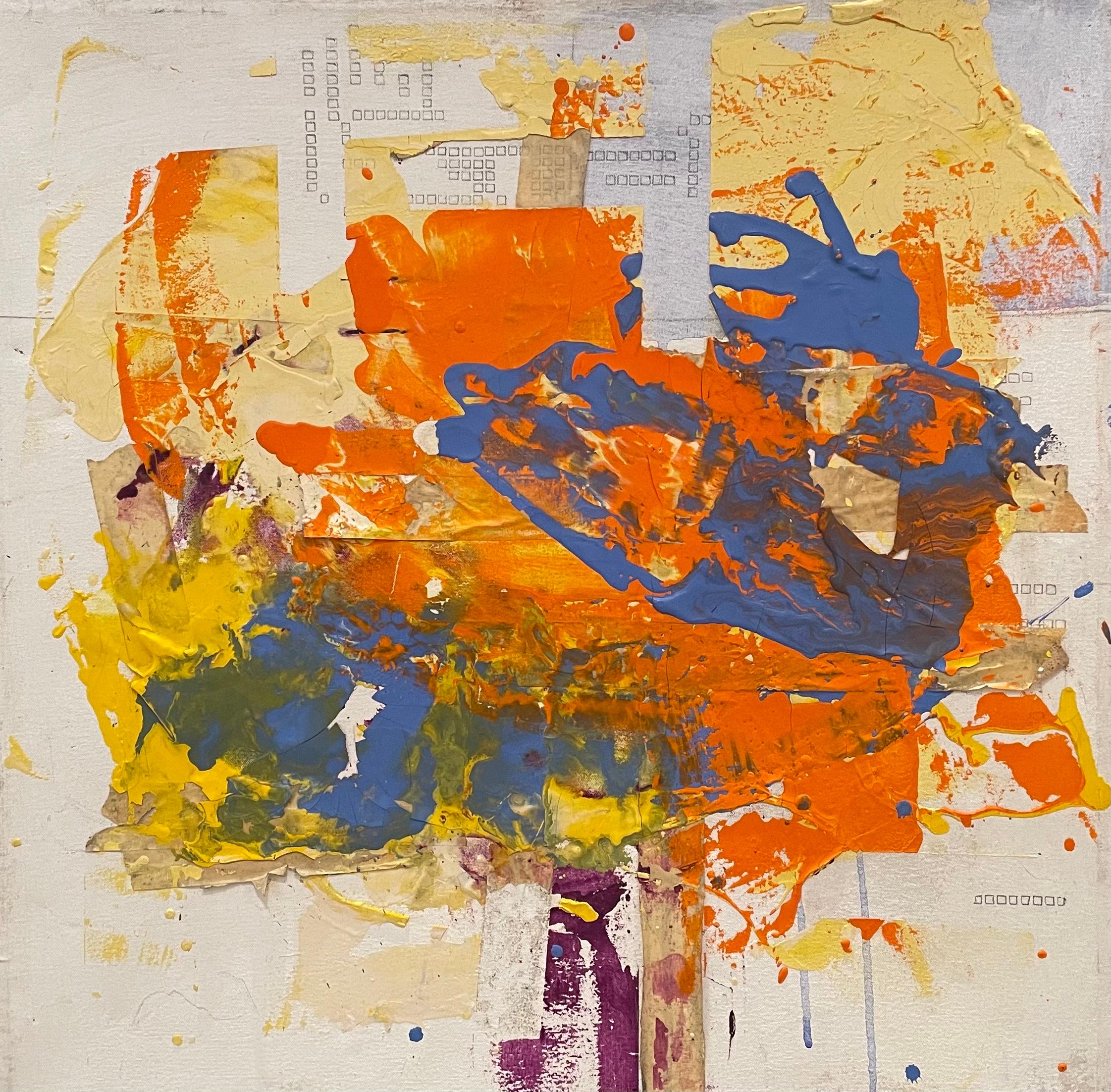 Steven H. Rehfeld Abstract Painting - "Surge" Orange and Blue Mixed Media Contemporary Abstract by Steven Rehfeld