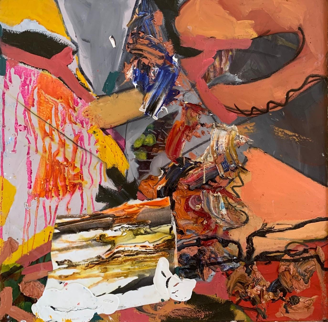 Original zeitgenössisches abstraktes Original  Mixed Media Orang Gelb und Grau auf Leinwand   (Abstrakt), Mixed Media Art, von Steven H. Rehfeld