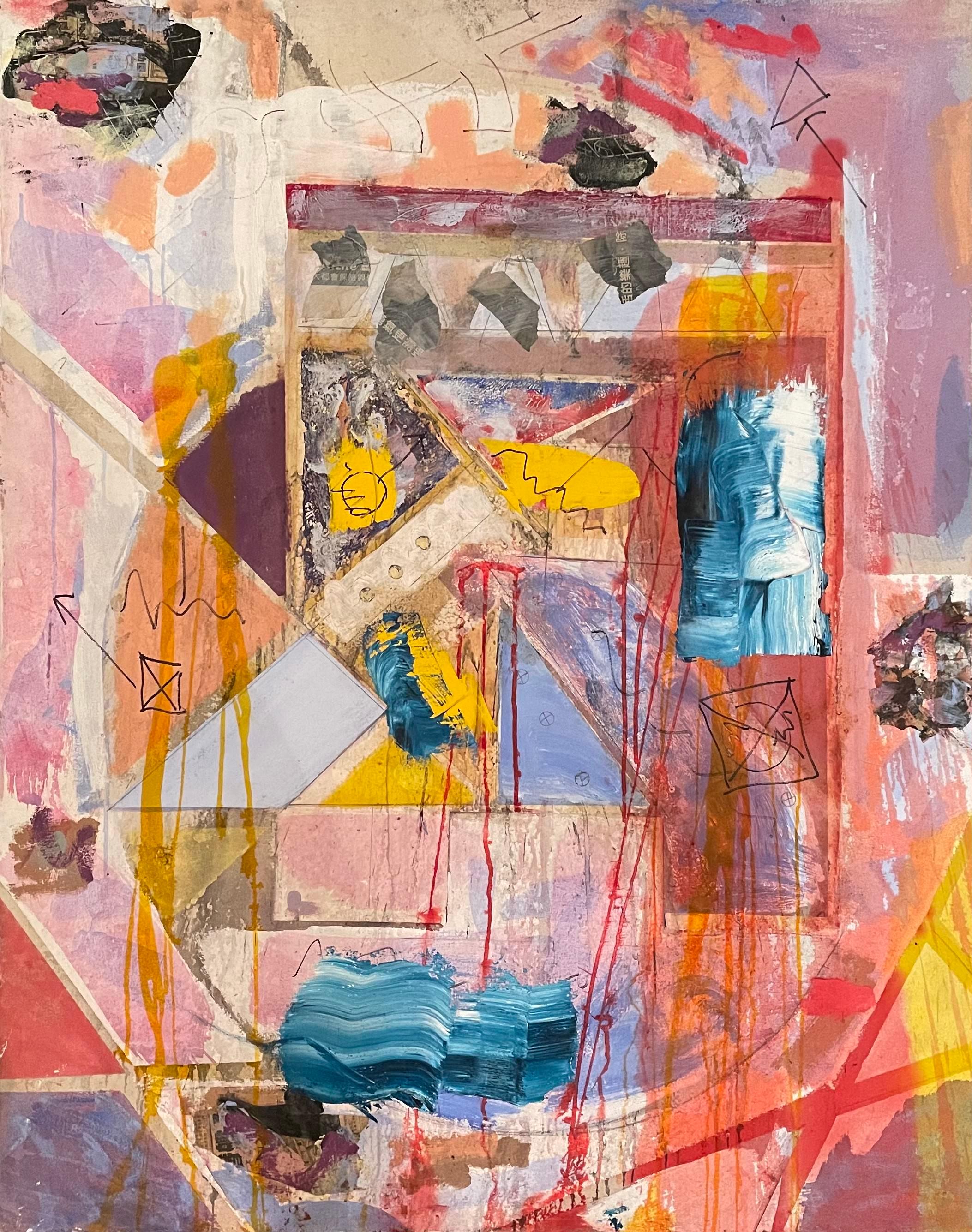 "Fragments temporels" Abstrait contemporain coloré en techniques mixtes par S. Rehfeld