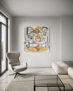 "What Remains" - Surrealist Still-Life with Red Rose in Gray and Earth Tones