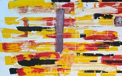 'Risonanza' - Pittura astratta contemporanea con colori neri, rossi e gialli vivaci
