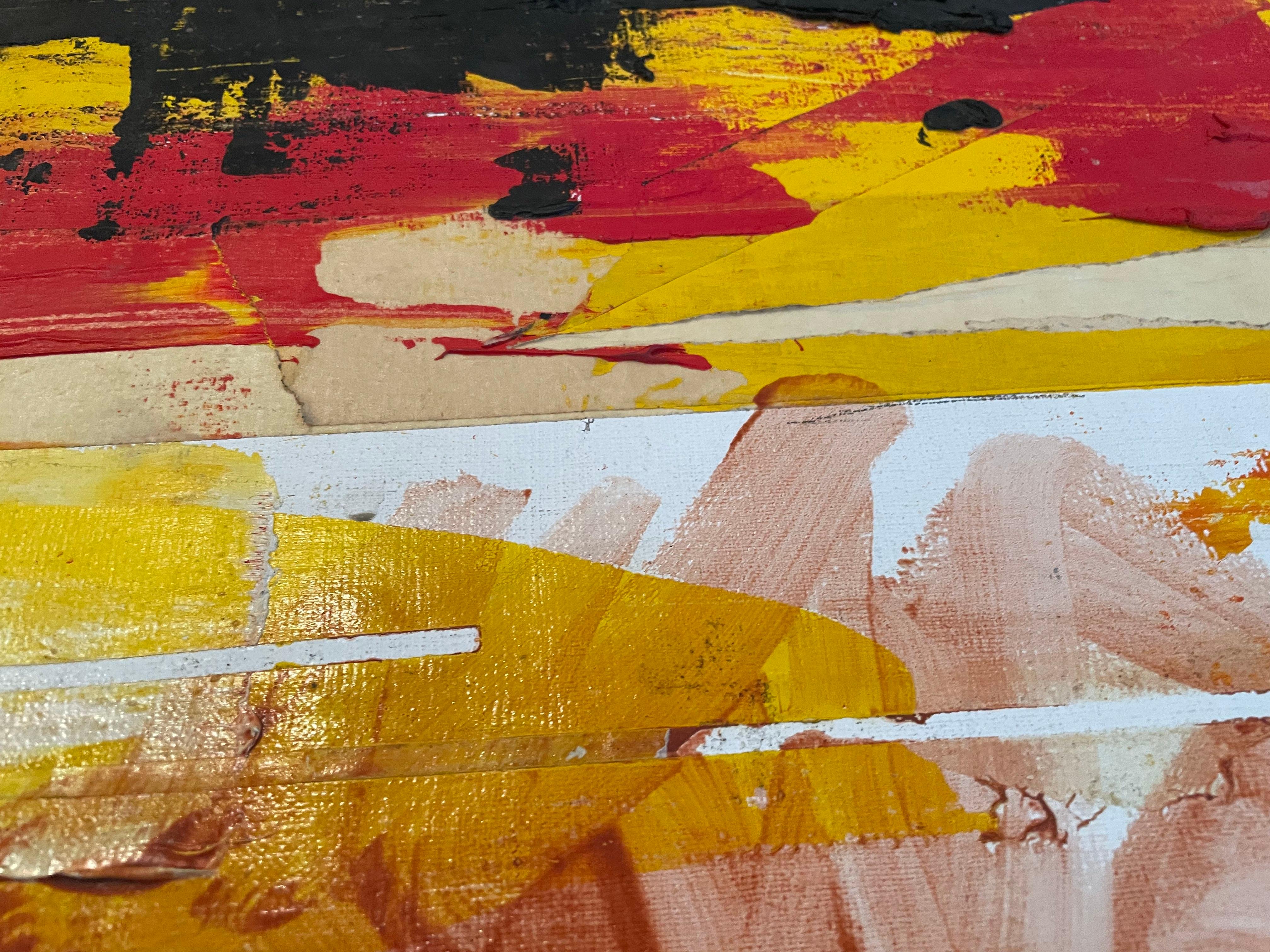 'Risonanza' - Pittura astratta contemporanea con colori neri, rossi e gialli vivaci - Abstract Painting Beige di Steven H. Rehfeld