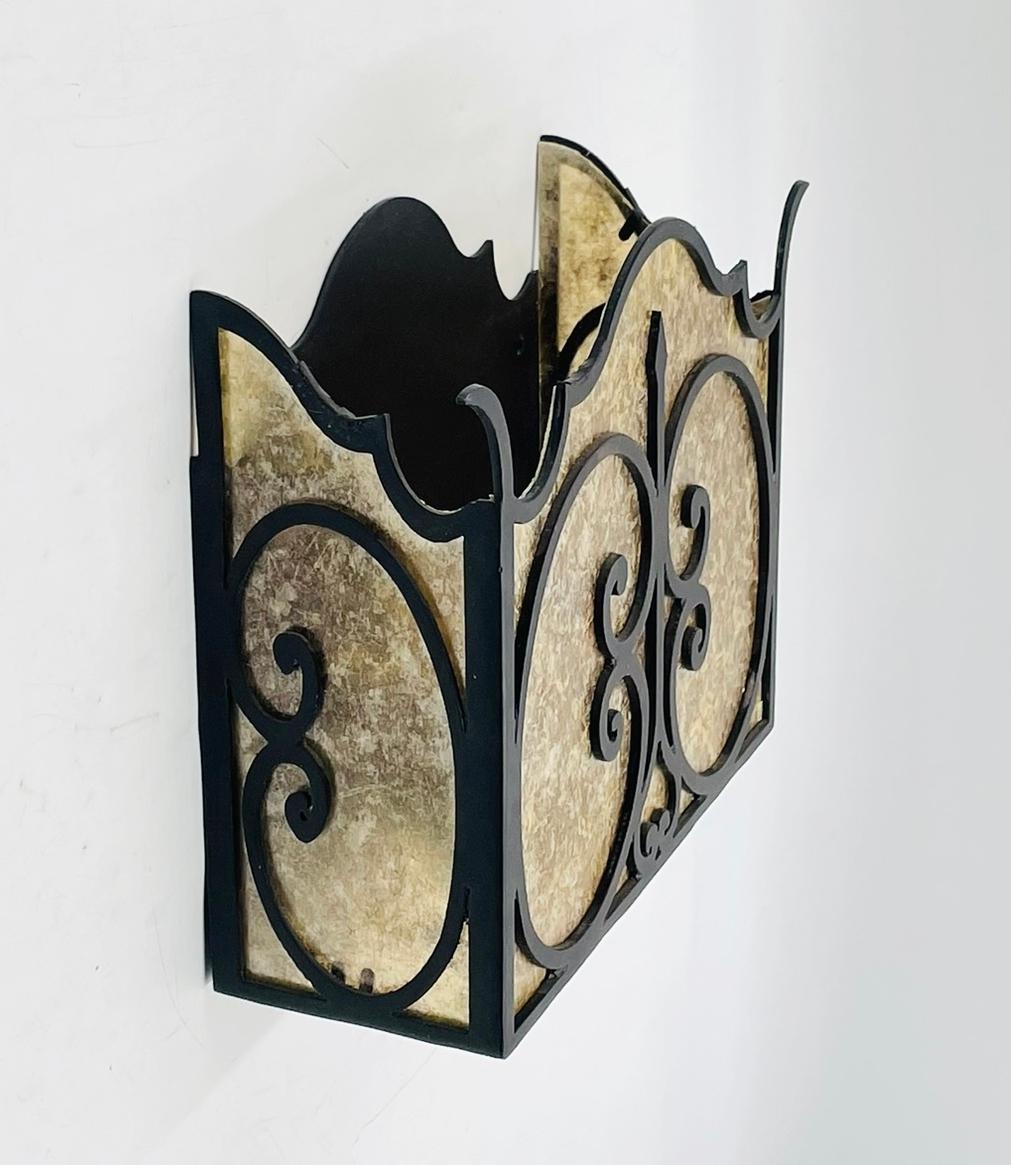 Hand-Crafted Steven Handelman Studios Spanish Revival Wrought Iron Wall Sconce & Mica Panels For Sale