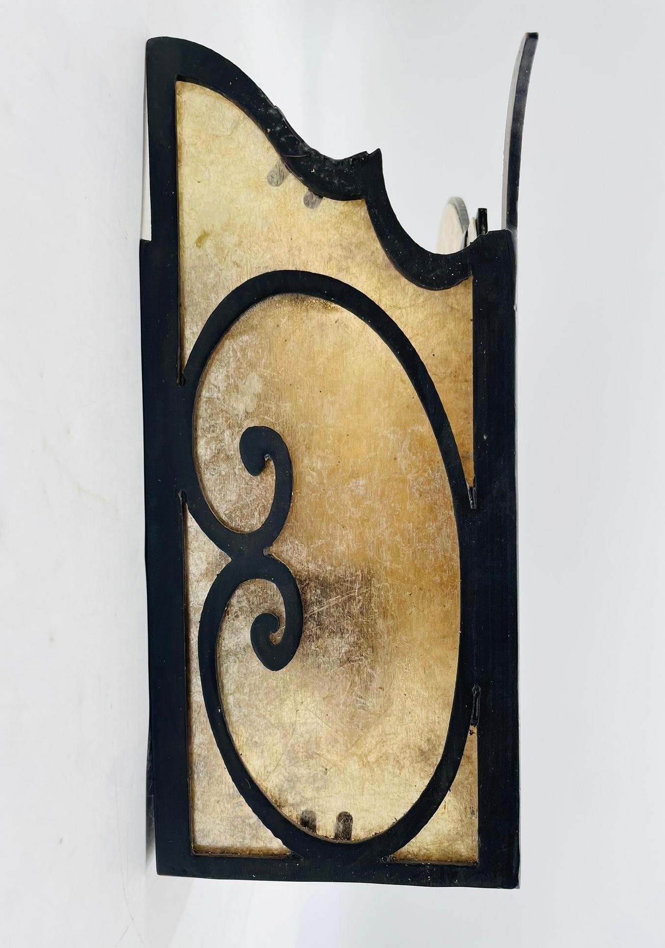 Steven Handelman Studios Spanish Revival Wrought Iron Wall Sconce & Mica Panels In Good Condition For Sale In Los Angeles, CA