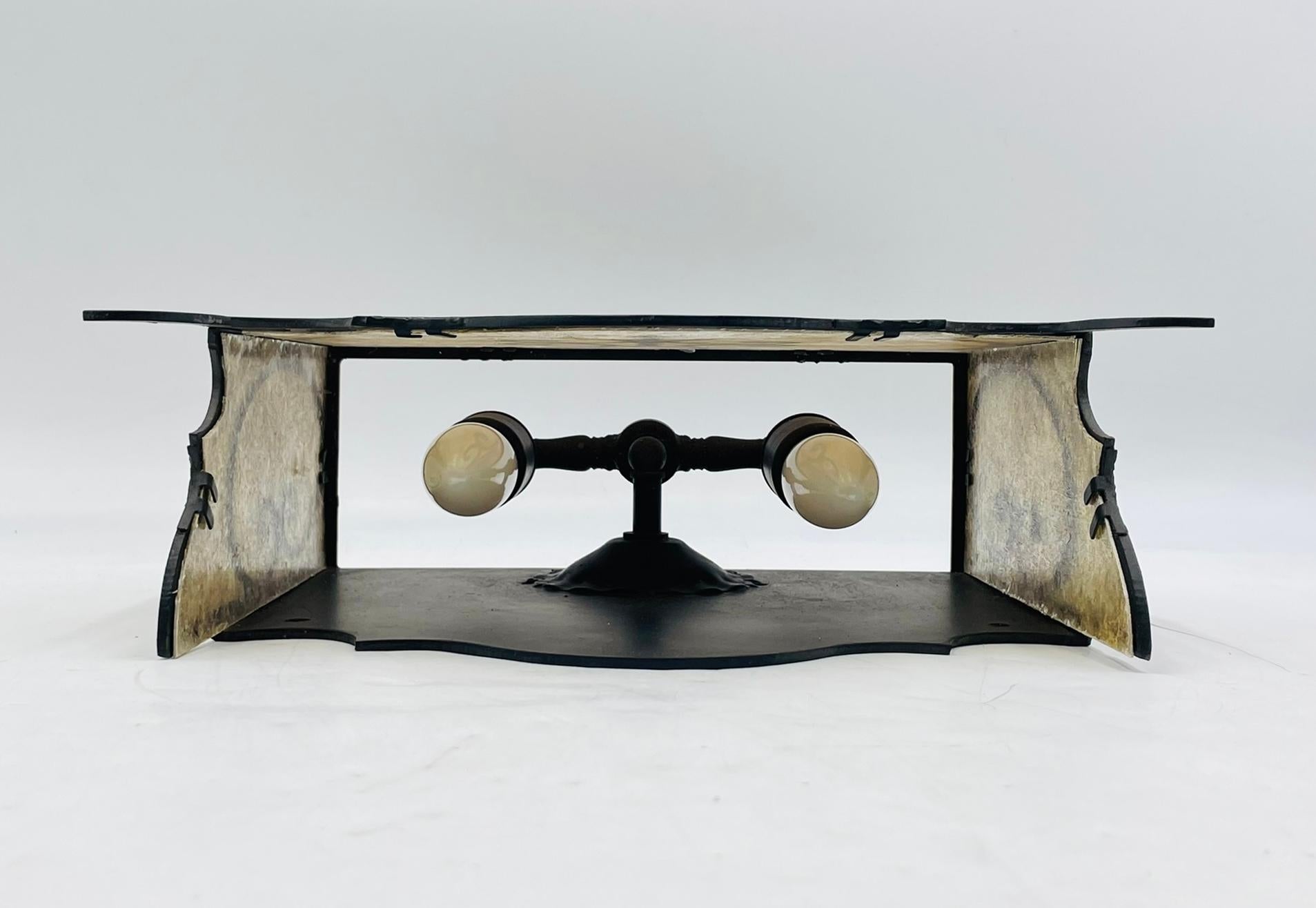 Contemporary Steven Handelman Studios Spanish Revival Wrought Iron Wall Sconce & Mica Panels For Sale