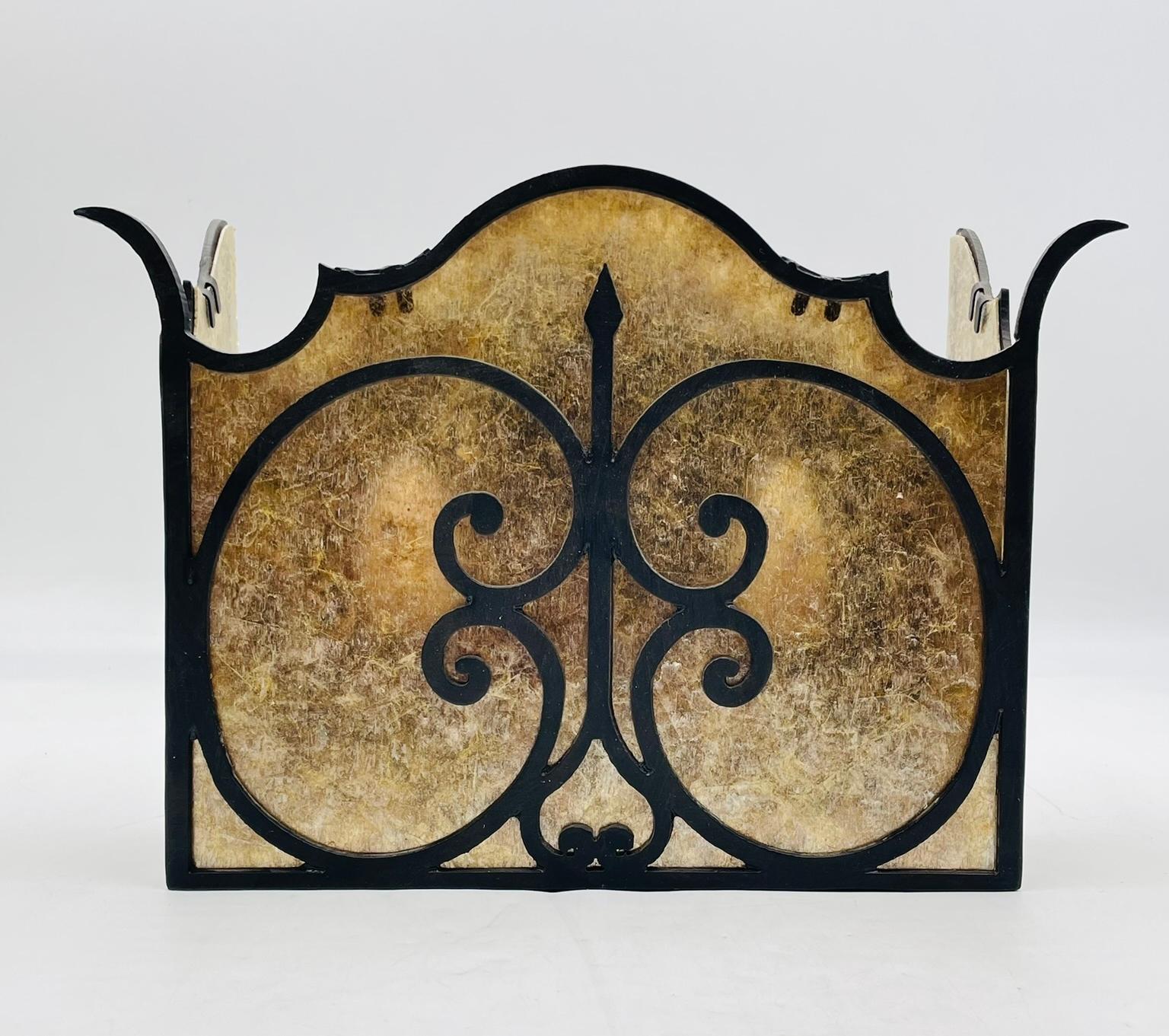 Steven Handelman Studios Spanish Revival Wrought Iron Wall Sconce & Mica Panels For Sale 2
