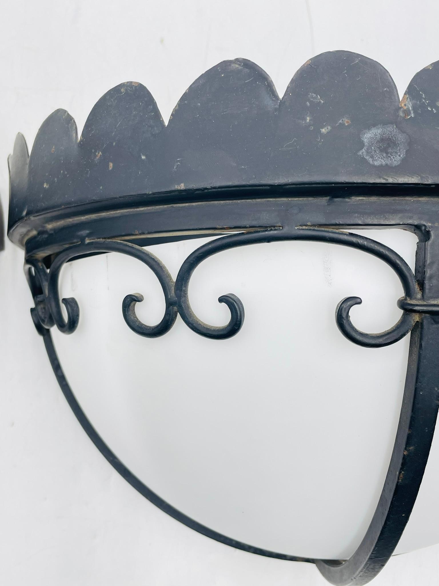 Steven Handelman Studios Wrought Iron Wall Sconces with White Lucite Shades For Sale 4