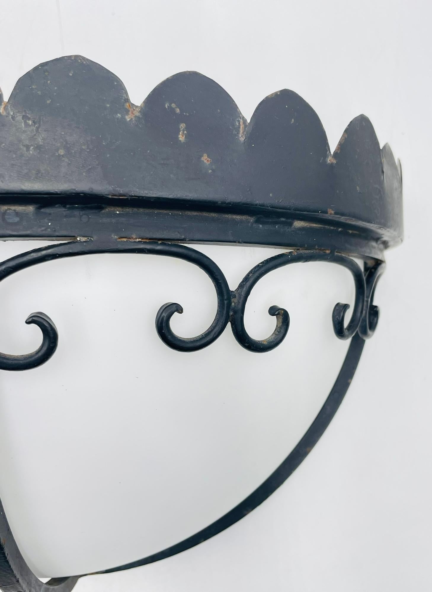 Steven Handelman Studios Wrought Iron Wall Sconces with White Lucite Shades For Sale 6