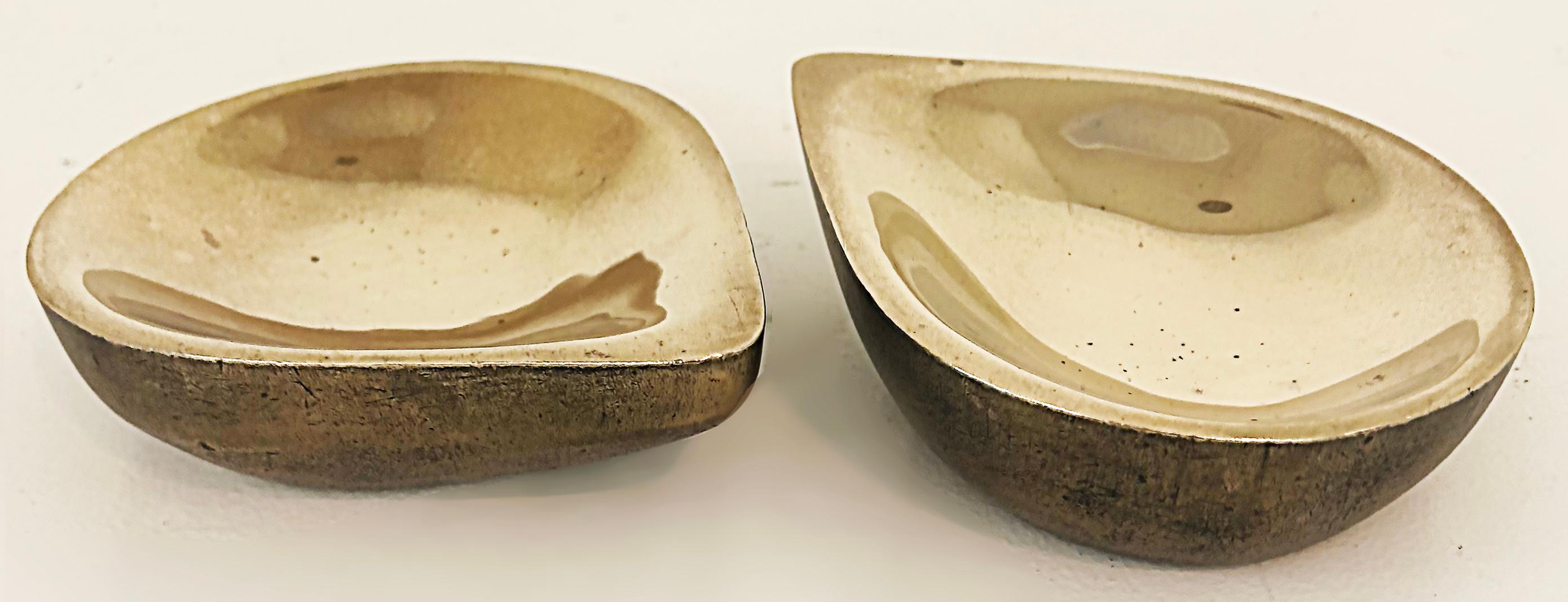 Steven Haulenbeek Ice Cast Bronze Tear-Drop Bowls, Heavy, Substantial Pair In Good Condition For Sale In Miami, FL
