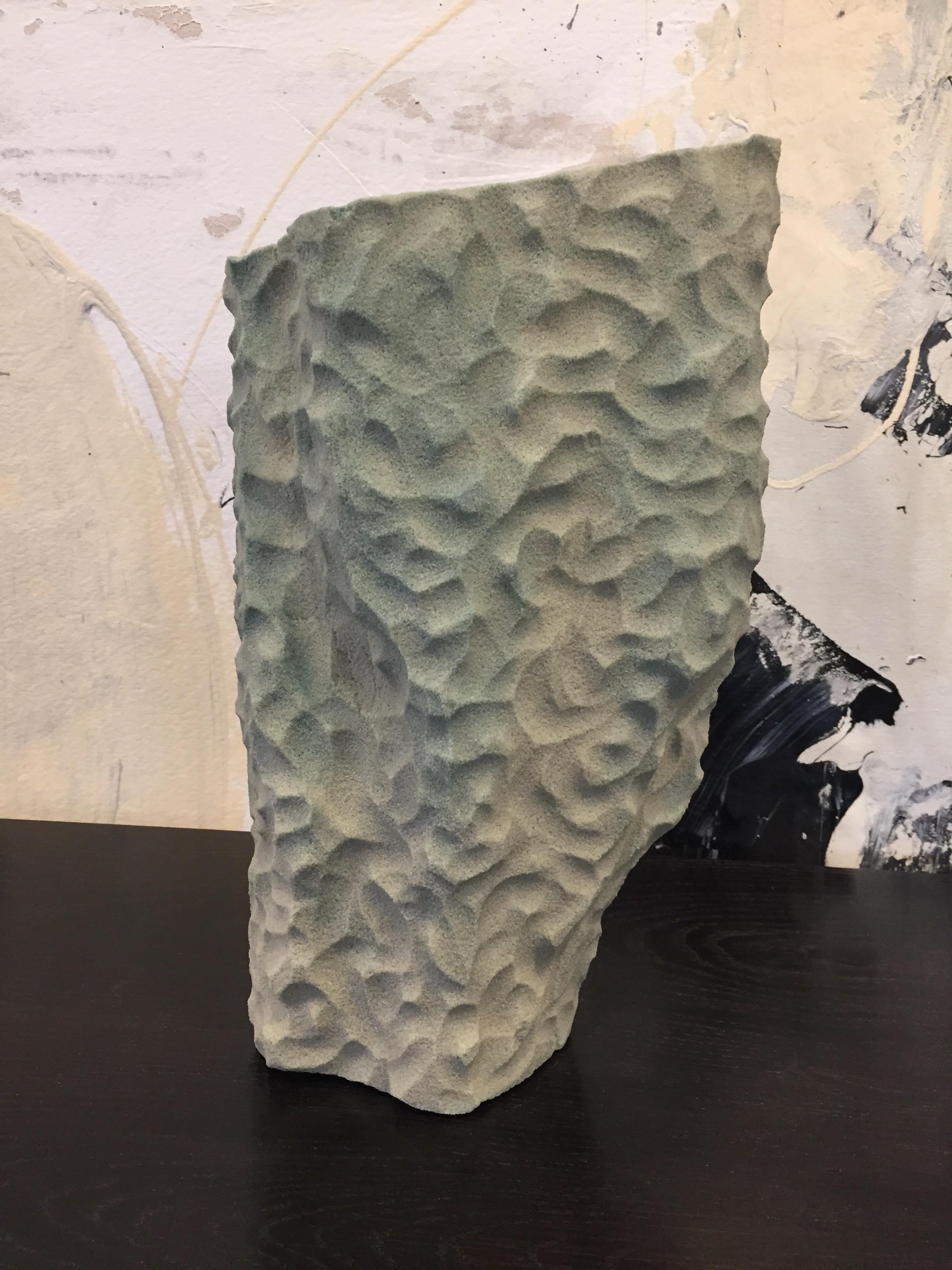 Contemporary Green Resin Bonded Sand Modern Abstract Vessel #49 Steven Haulenbeek For Sale