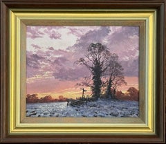 Tramonto invernale con neve - Cielo rosa, arancione e viola nella campagna inglese