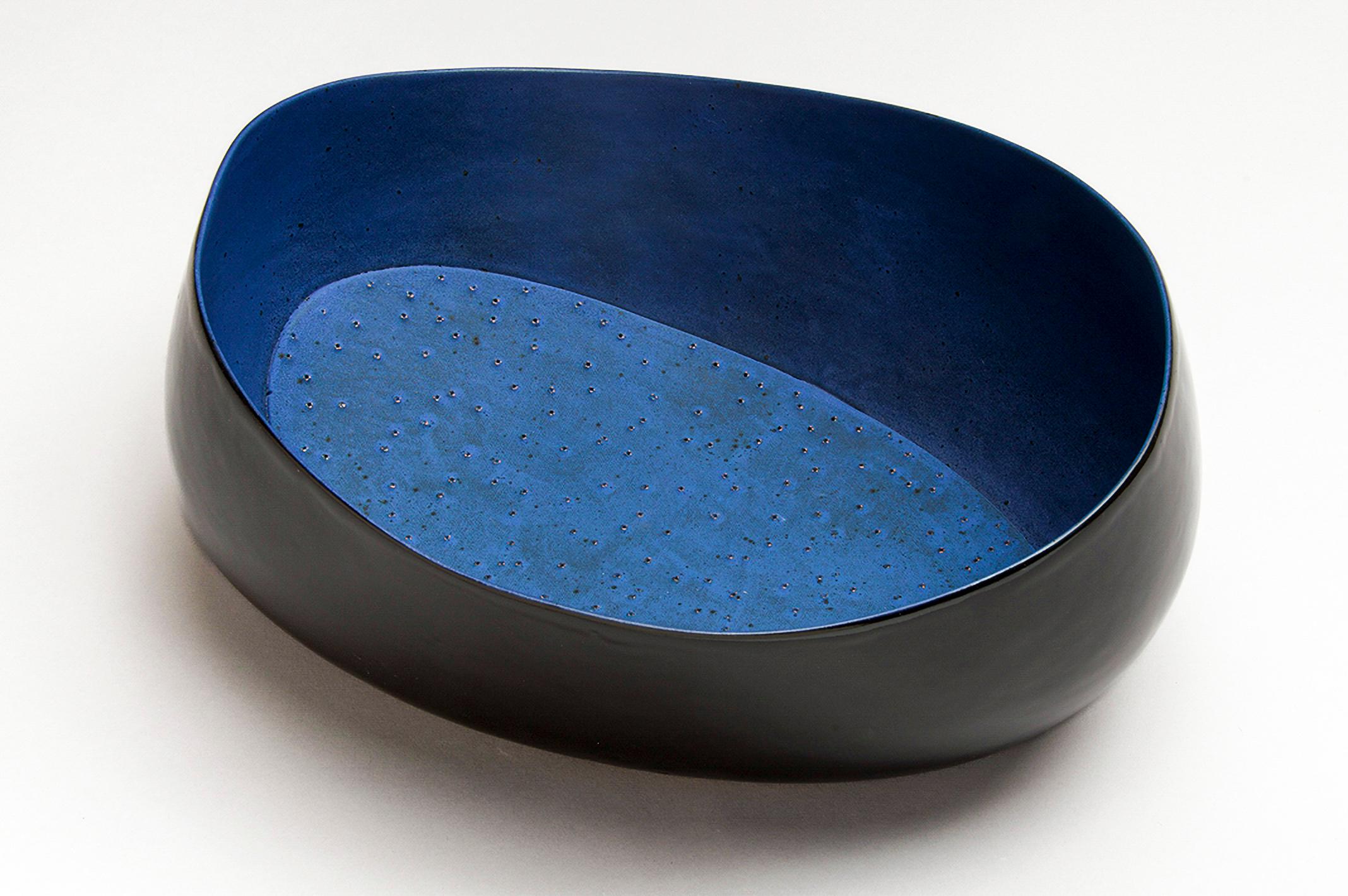 Steven Heinemann Abstract Sculpture - Afterlife No 3  - blue, black, nature inspired, elongated, ceramic vessel