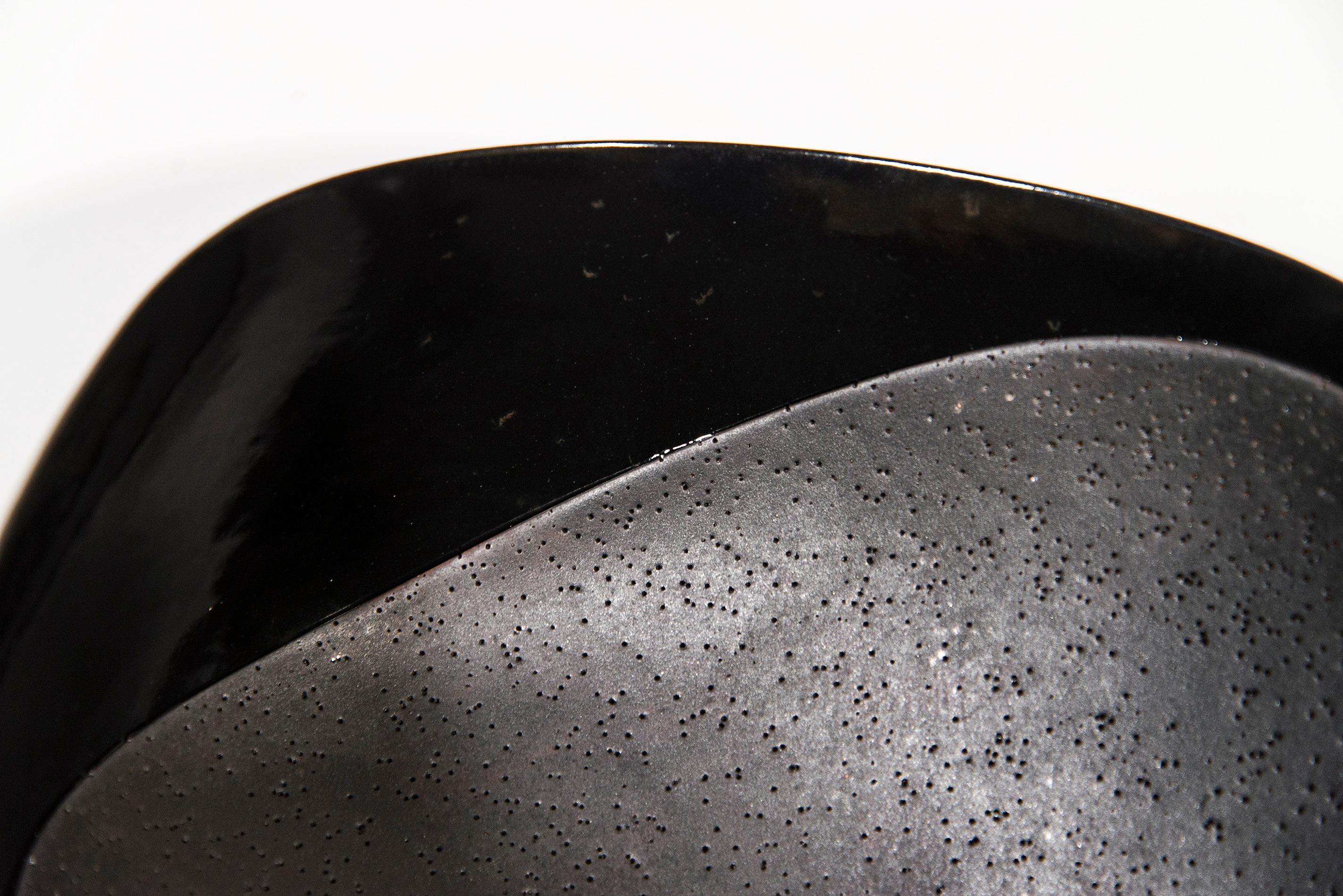Afterlife No 4  - glossy black, grey, nature inspired, elongated, ceramic vessel For Sale 1