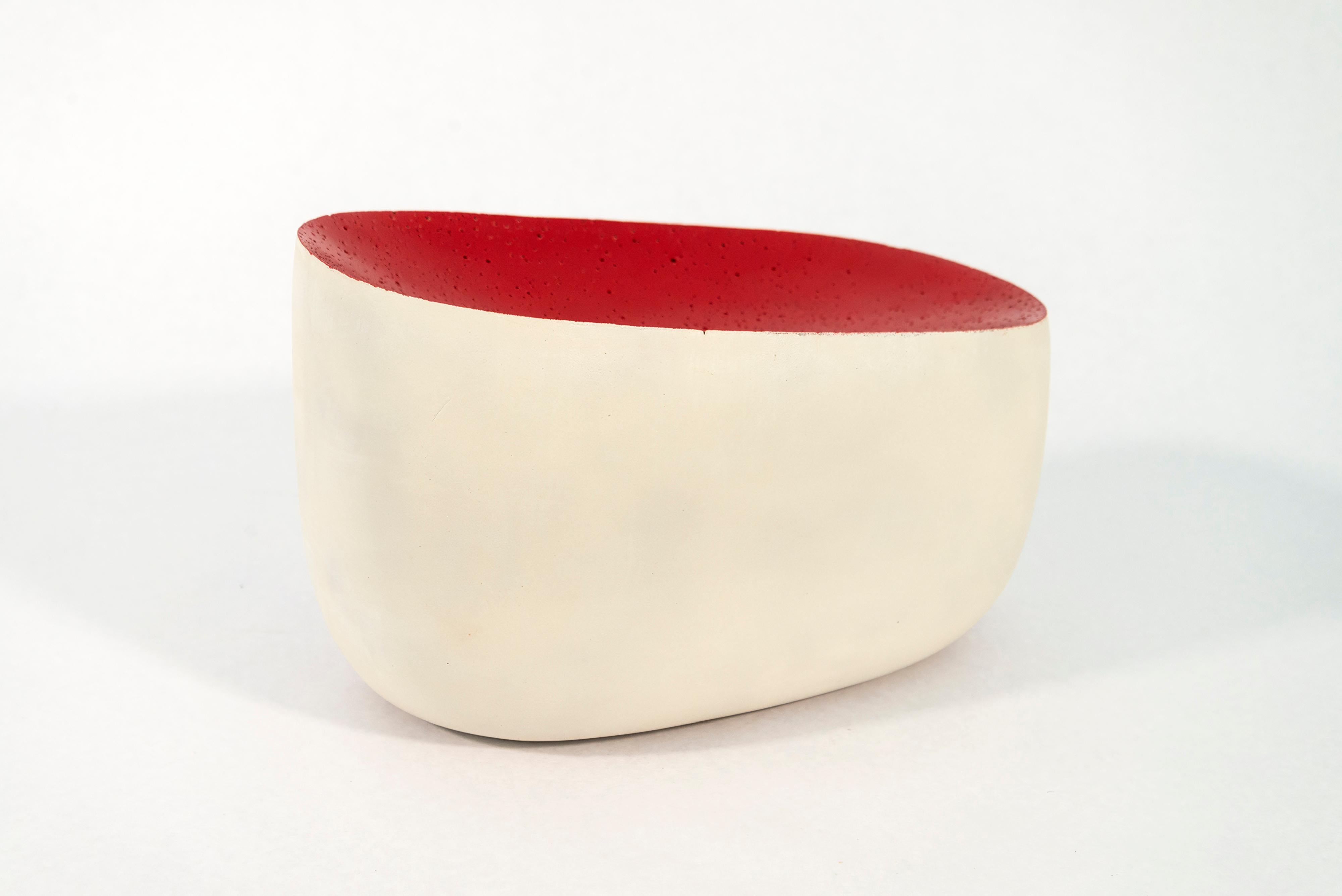 Caldera - Contemporary Ceramic Sculpture in Matte White and Shiny Red - Art by Steven Heinemann