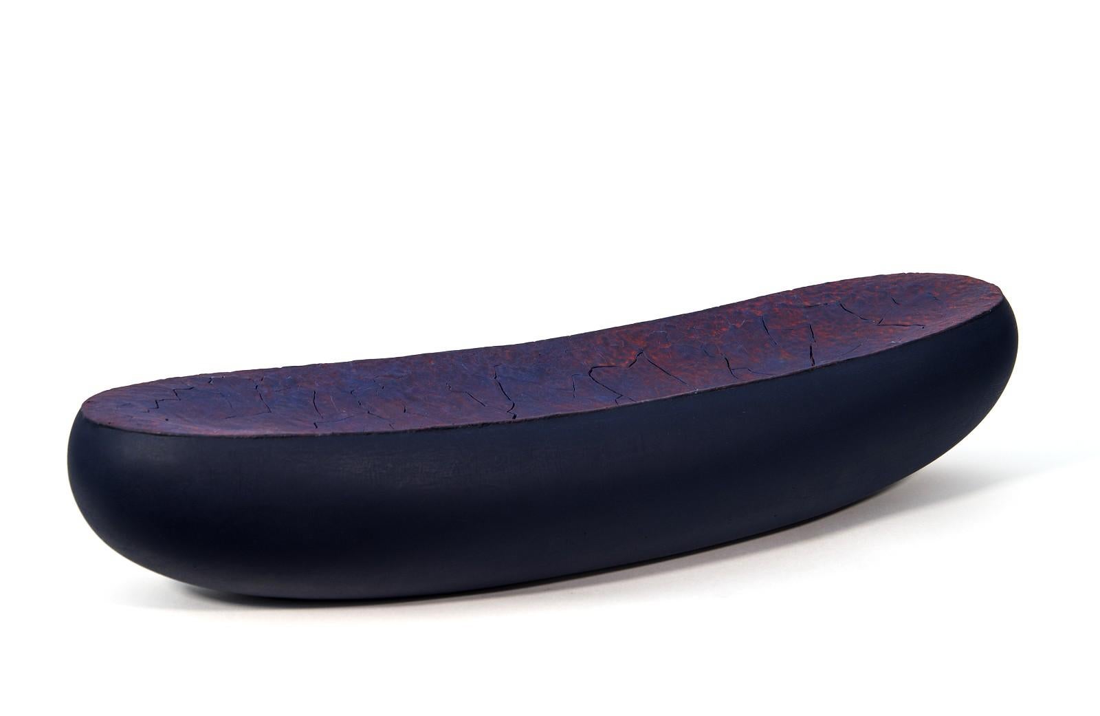 Ellesmere - black, purple, orange, textured, ceramic tabletop vessel - Sculpture by Steven Heinemann