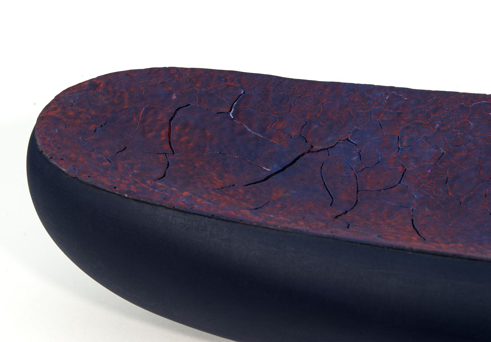 Ellesmere - black, purple, orange, textured, ceramic tabletop vessel - Black Abstract Sculpture by Steven Heinemann