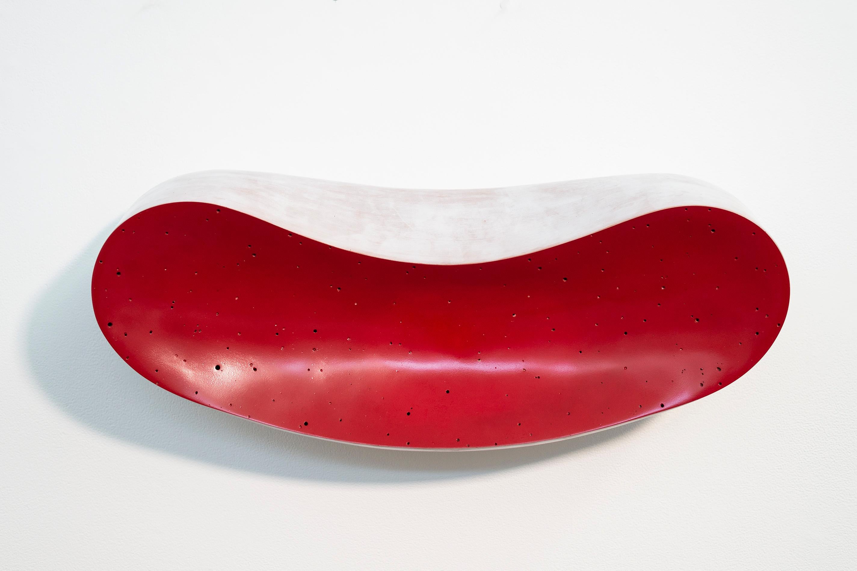 La Bouche - playful, red, white, abstract, elongated, ceramic wall sculpture For Sale 7