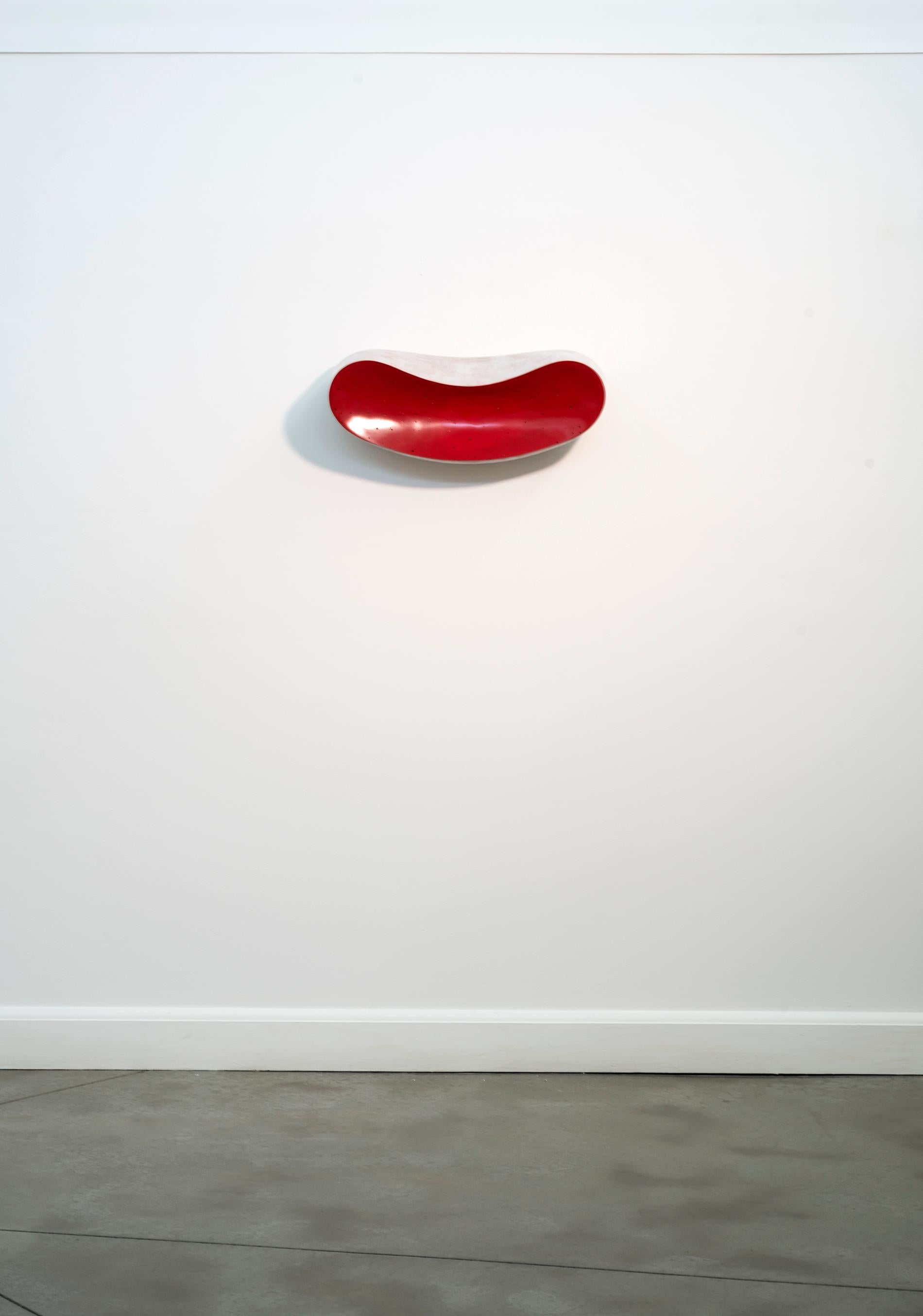 La Bouche - playful, red, white, abstract, elongated, ceramic wall sculpture For Sale 8