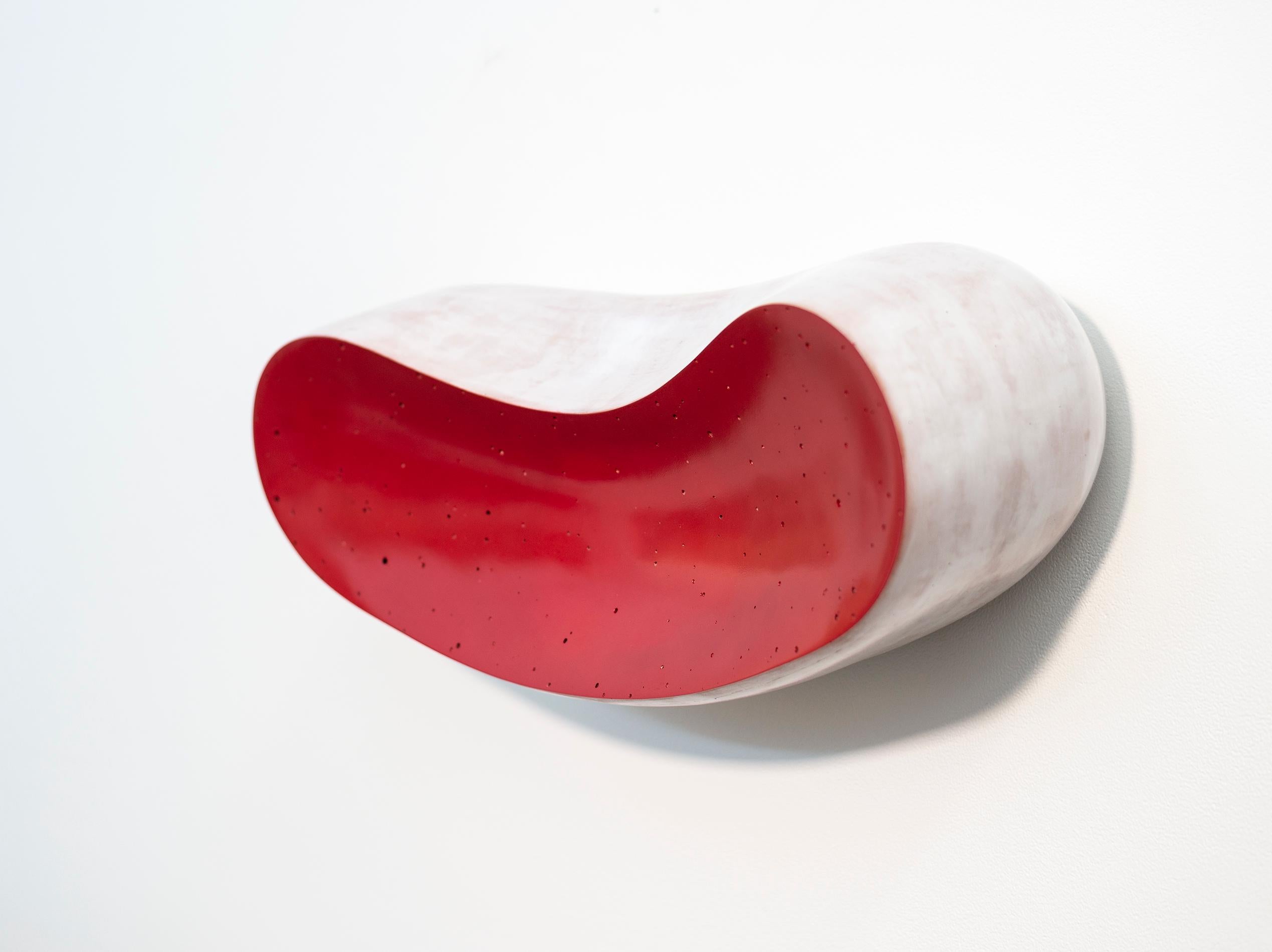 La Bouche - playful, red, white, abstract, elongated, ceramic wall sculpture For Sale 1