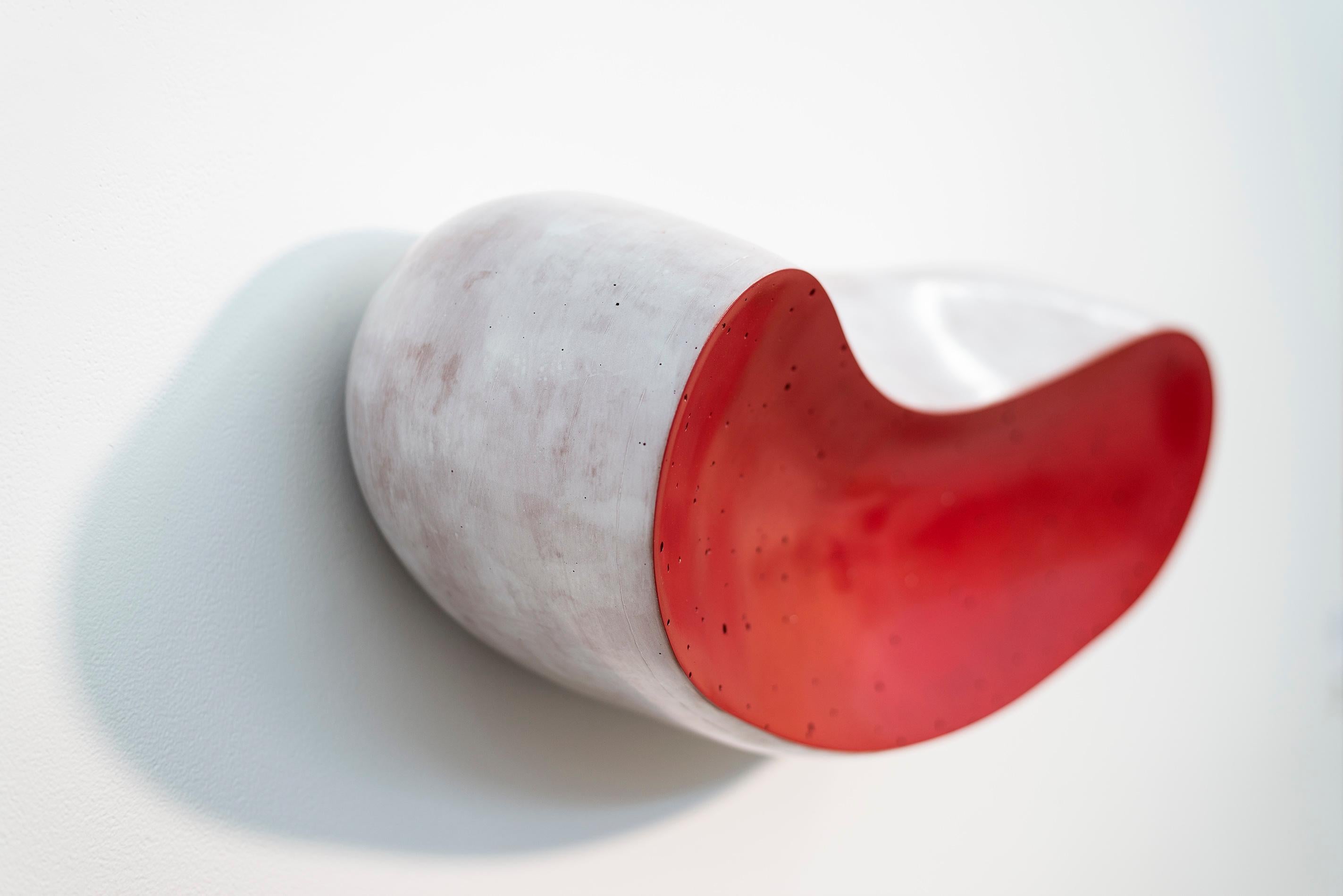 La Bouche - playful, red, white, abstract, elongated, ceramic wall sculpture For Sale 6