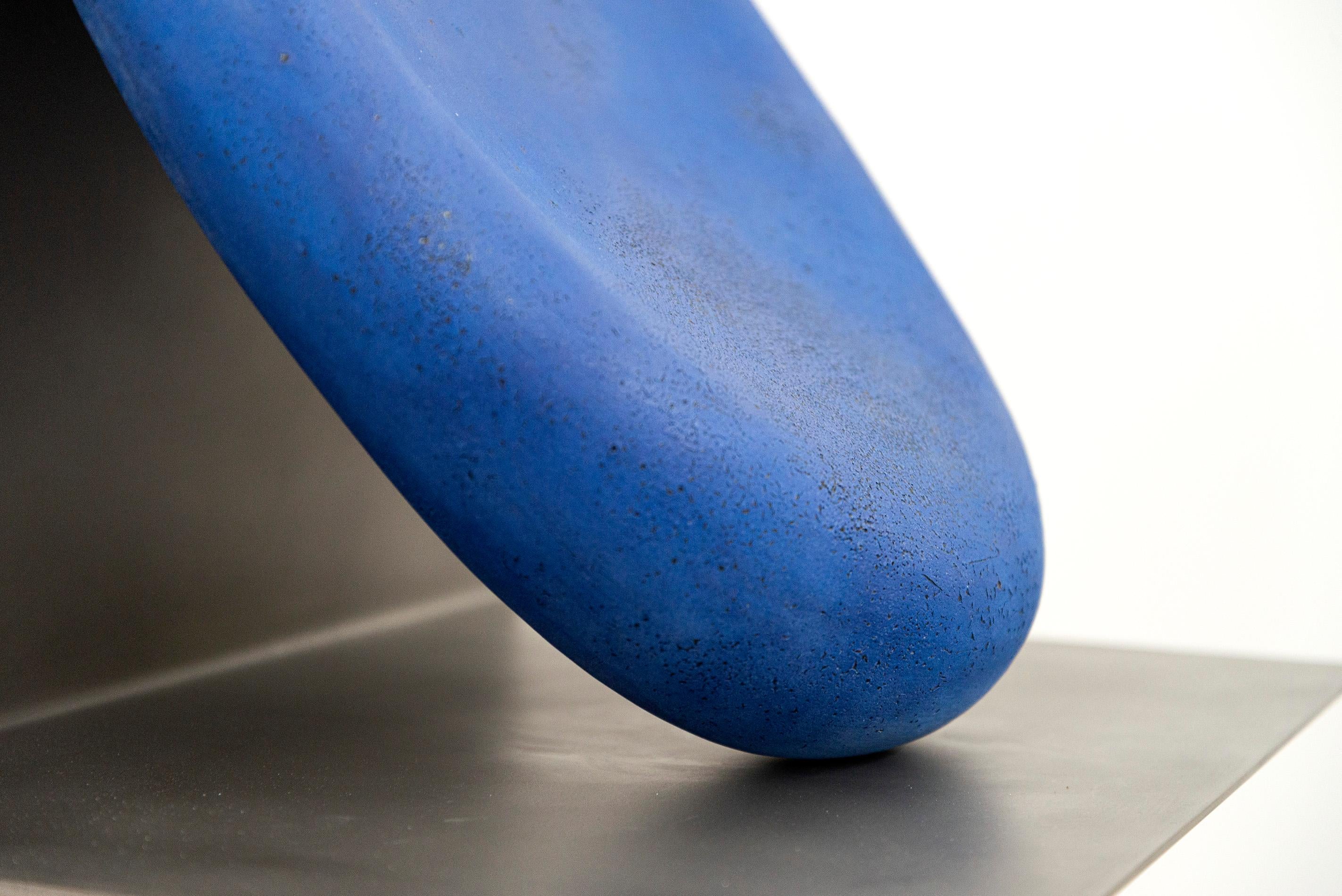 letsgoawayforawhile - playful, blue, abstract, elongated, ceramic wall sculpture For Sale 6