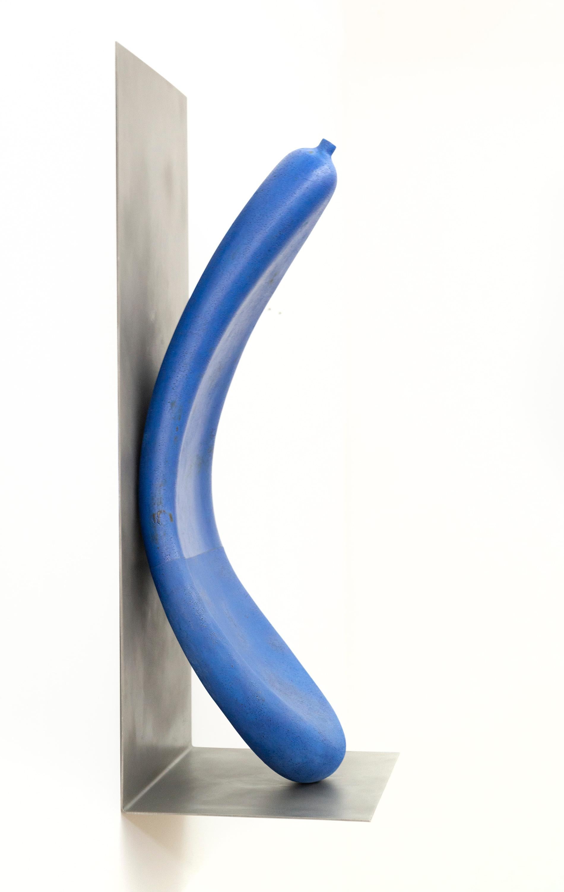 letsgoawayforawhile - playful, blue, abstract, elongated, ceramic wall sculpture - Abstract Sculpture by Steven Heinemann