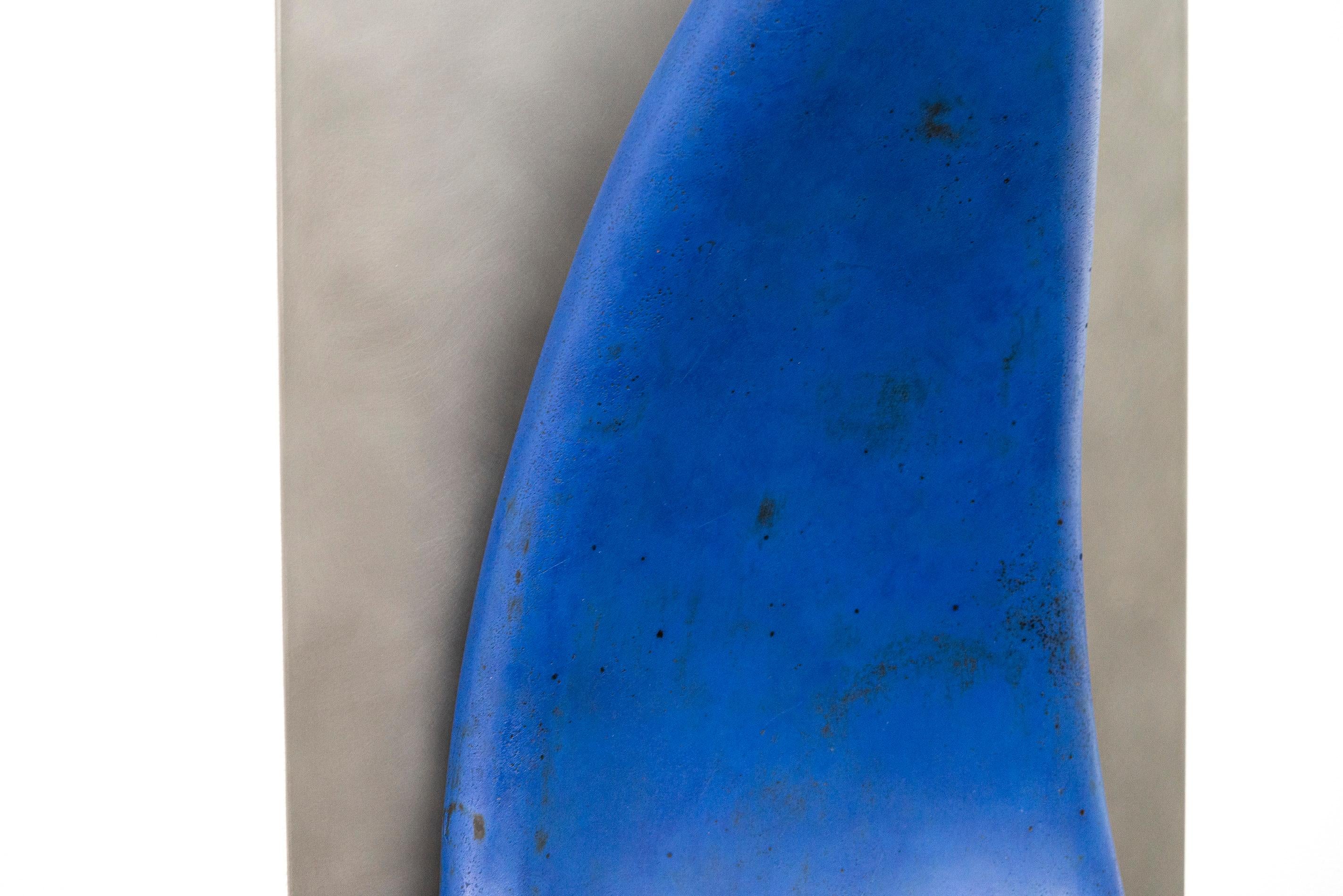 letsgoawayforawhile - playful, blue, abstract, elongated, ceramic wall sculpture For Sale 4